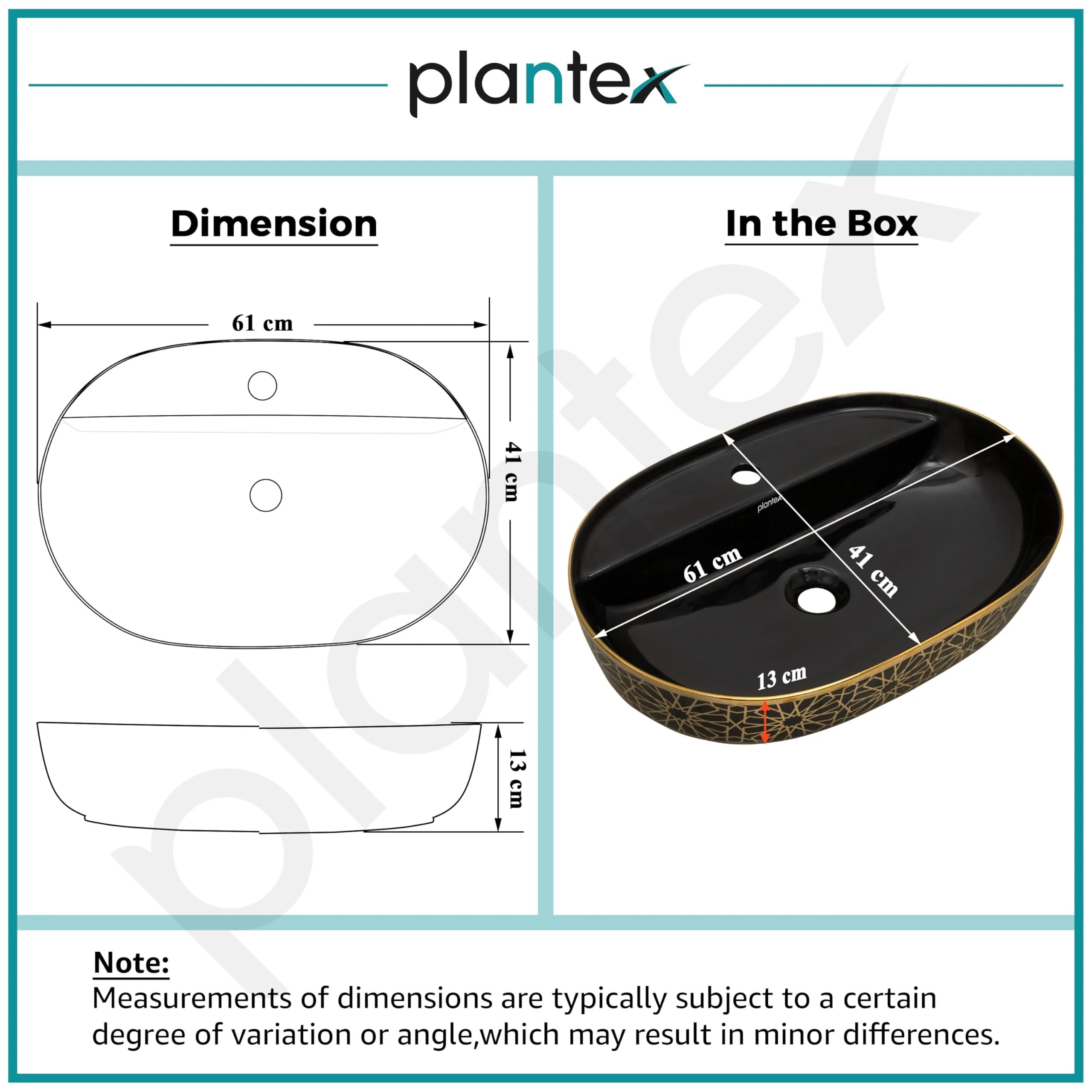 Plantex Ceramic Tabletop Wash Basin for Bathroom/Counter Top Washbasin/Oval Vessel Sink Basin for Home/Hotel/Office (24x16x5.5 Inch - Black & Gold) - Image 3