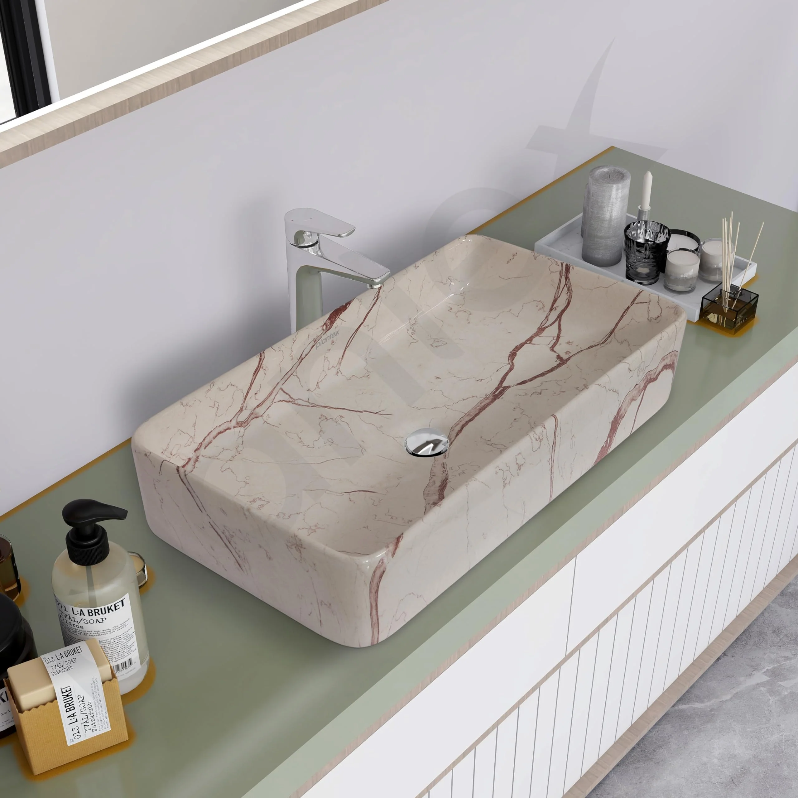 Plantex Ceramic Tabletop Washbasin/Bathroom Sink/Basin for Bathroom/Wash Basin for Restaurant, Hotel (Marble Finish, 24 x 13 x 5 Inch) - Image 5