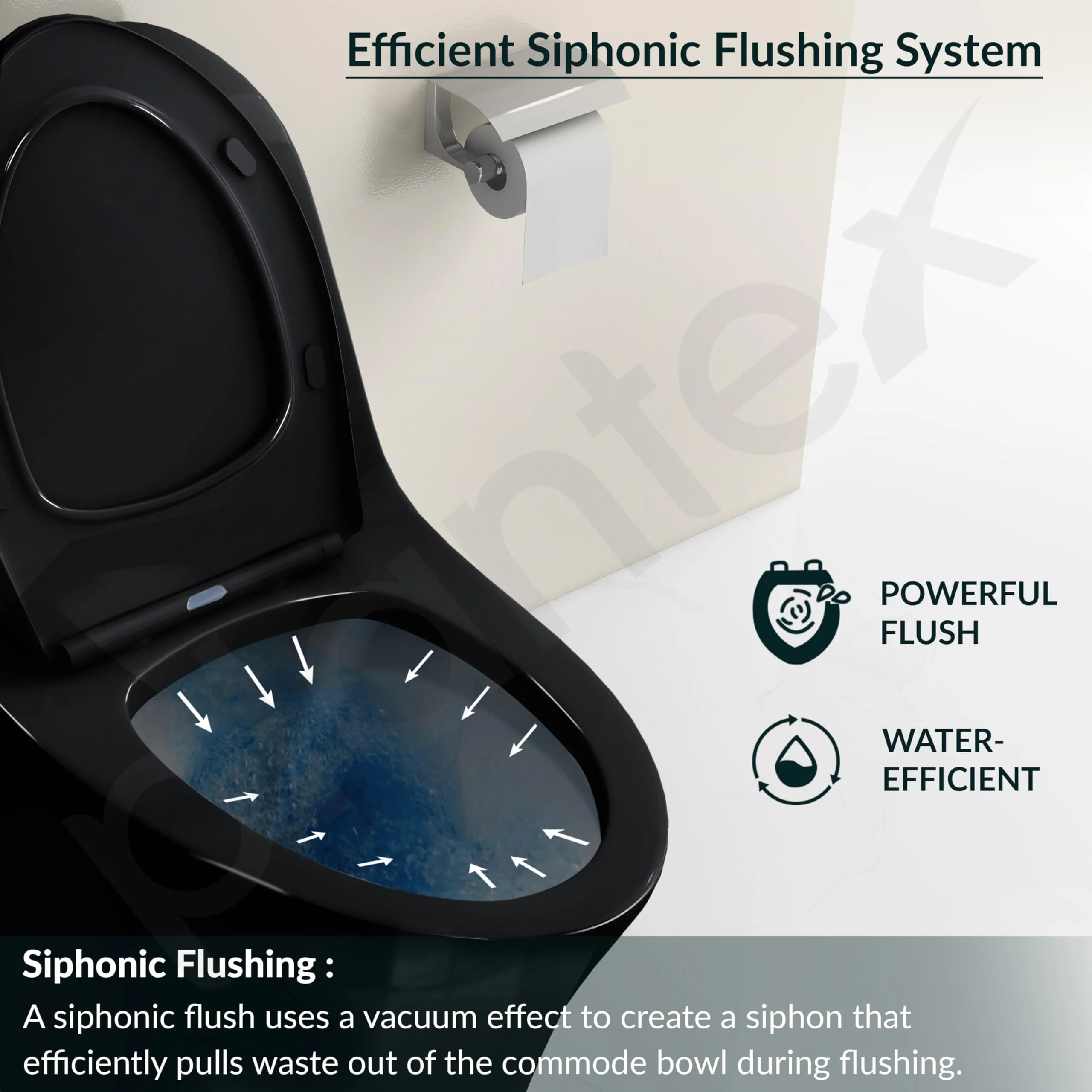 Plantex Ceramic Toilet for Commode/Siphonic Vacuum Jet Flush Ceramic Western Commode/One Piece Western Toilet with Soft Closing Toilet Seat - S Trap (Black) - Image 2