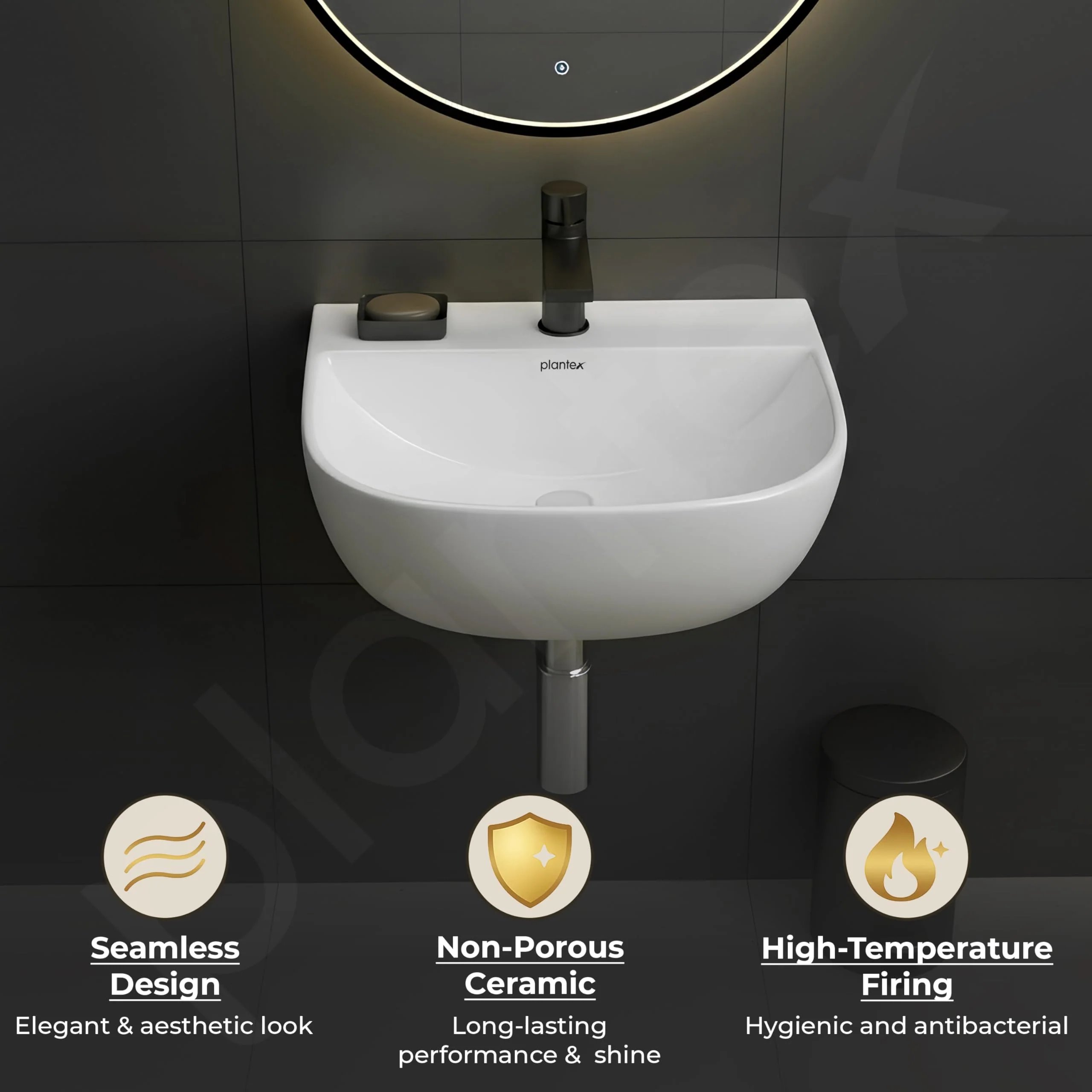 Plantex Ceramic Wall Hung Basin/Washbasin for Bathroom/Wall Mounted Basin/Sink for Bathroom/Living Room (Orchid - White) - Image 5