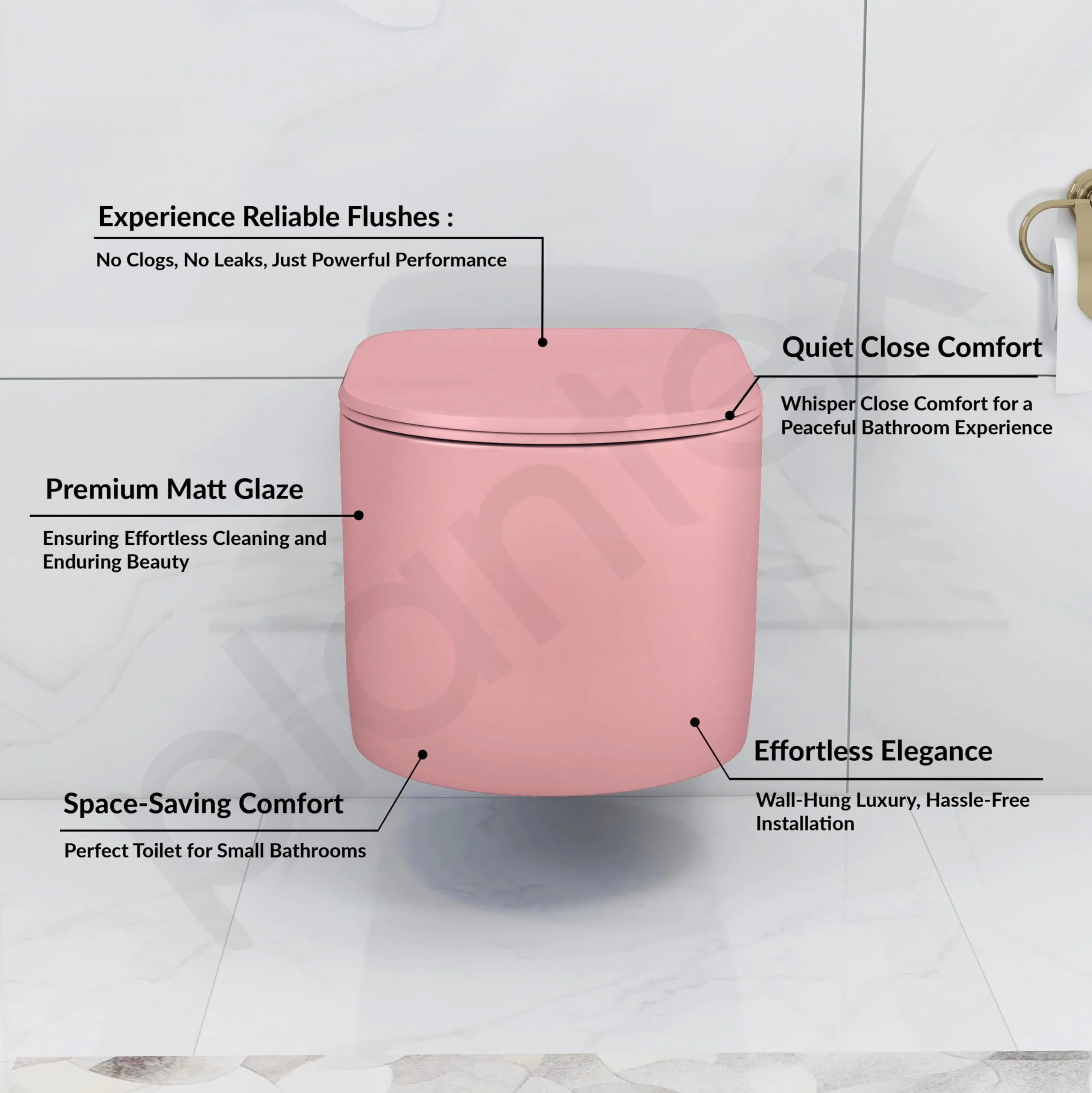 Plantex Ceramic Wall Hung Commode for Toilet/Rimless Washdown Flush Western Commode/Imported Commode with Soft Closing Toilet Seat - P Trap (Round, Matt Pink) - Image 2