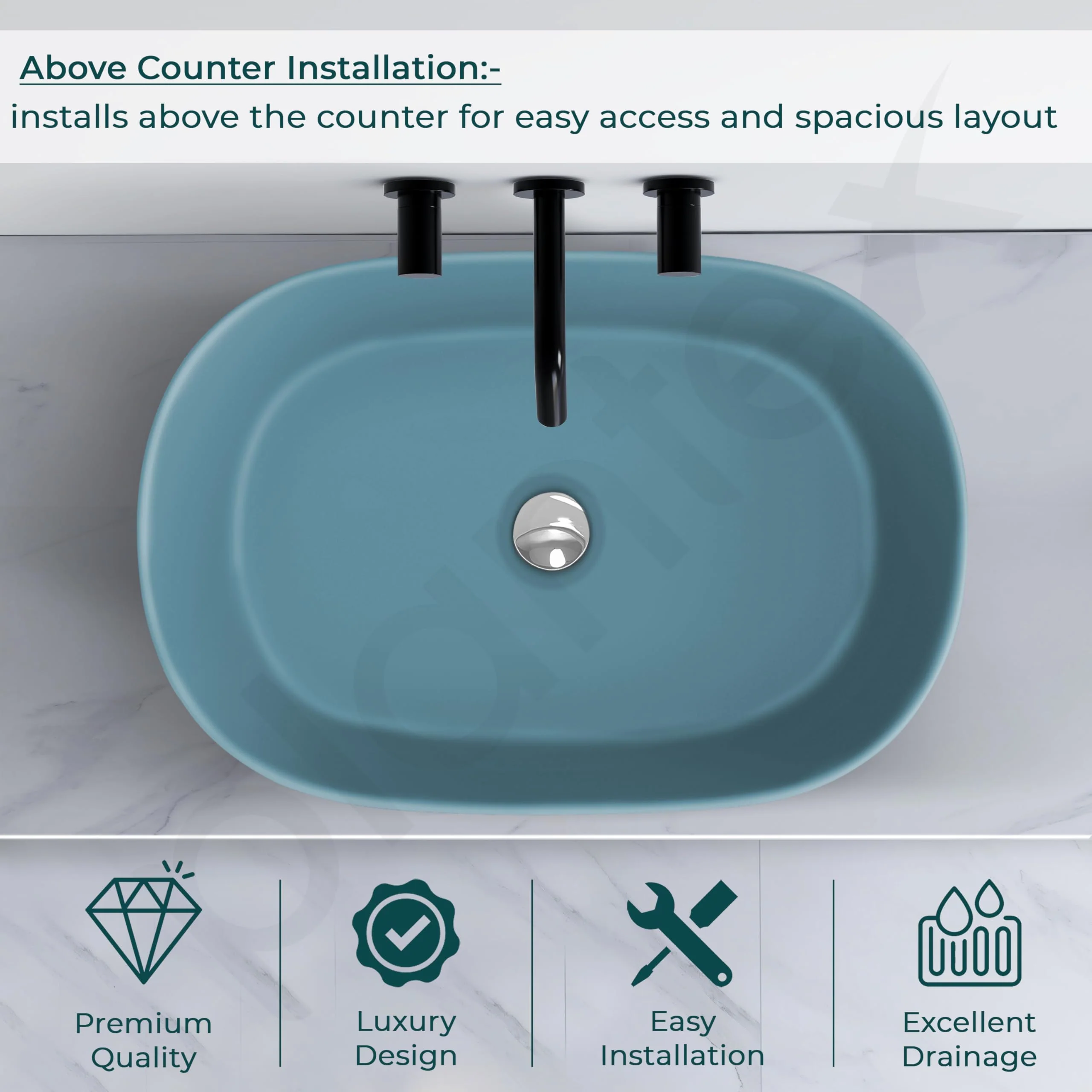 Plantex Ceramic Wash Basin for Bathroom/Oval Counter Top Basin/Tabletop Wash Basin for Home/Office (Harmony Blue - 22 x 14 x 6 Inch) - Image 5