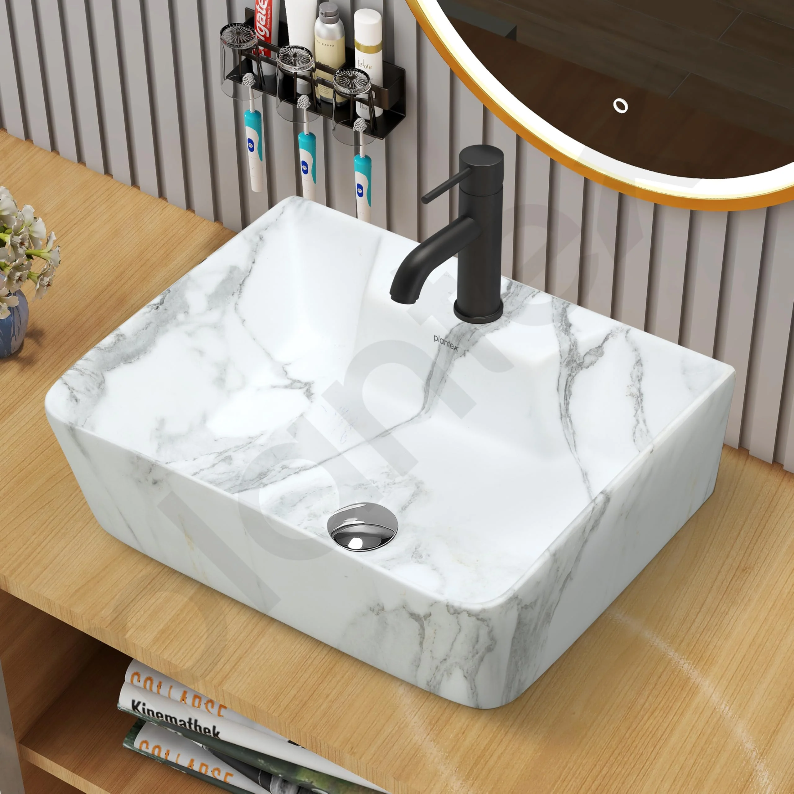 Plantex Ceramic Wash Basin for Bathroom/Rectangle Wall Mount Basin/Bathroom Sink/Washbasin for Restaurant/Hotel (Marble Finish - 16 x 12 x 5 Inch) - Image 6