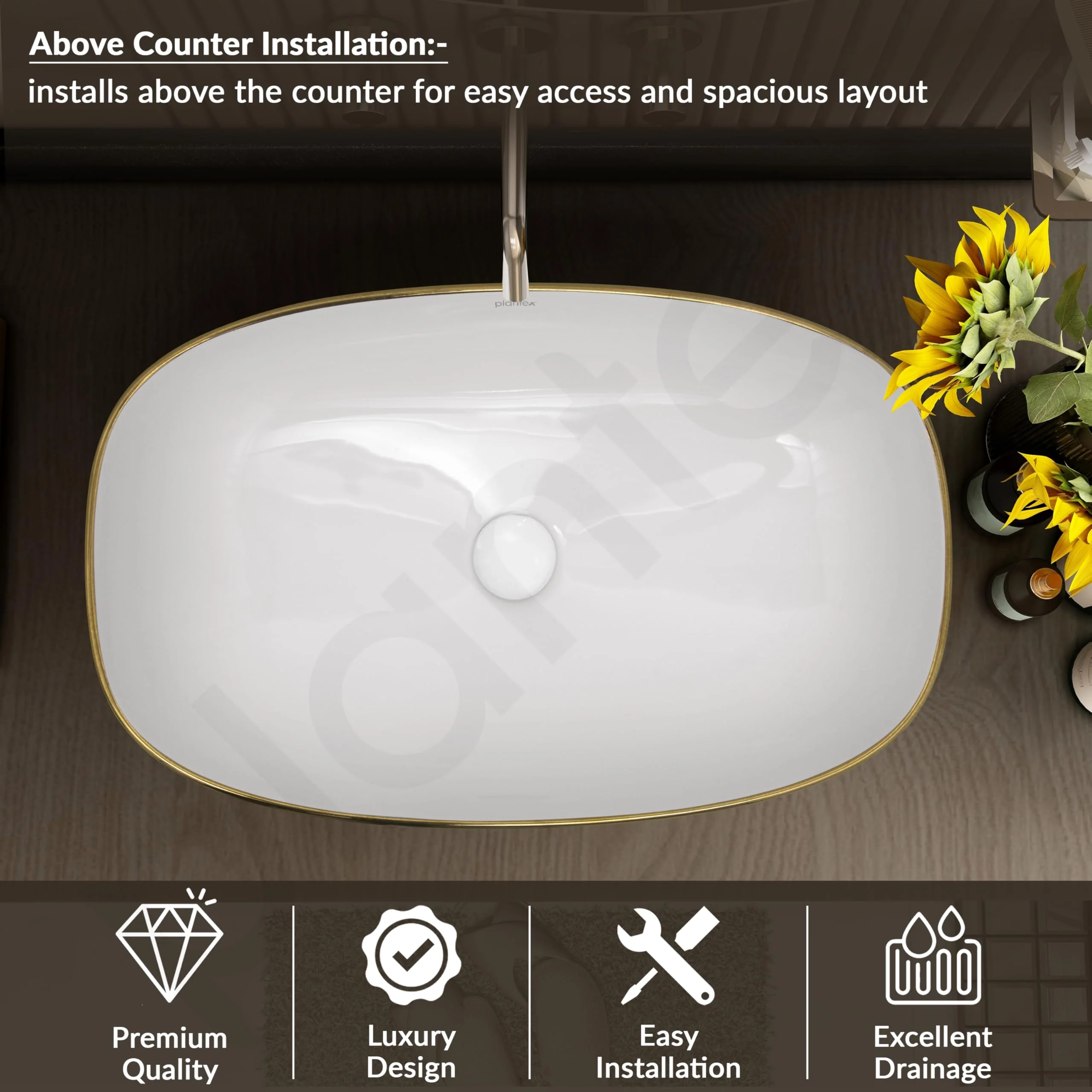 Plantex Ceramic Wash Basin for Bathroom/Table Top Ceramic Basin/Washbasin for Bathroom (White - 24 x 15 x 5.5 Inch) - Image 5