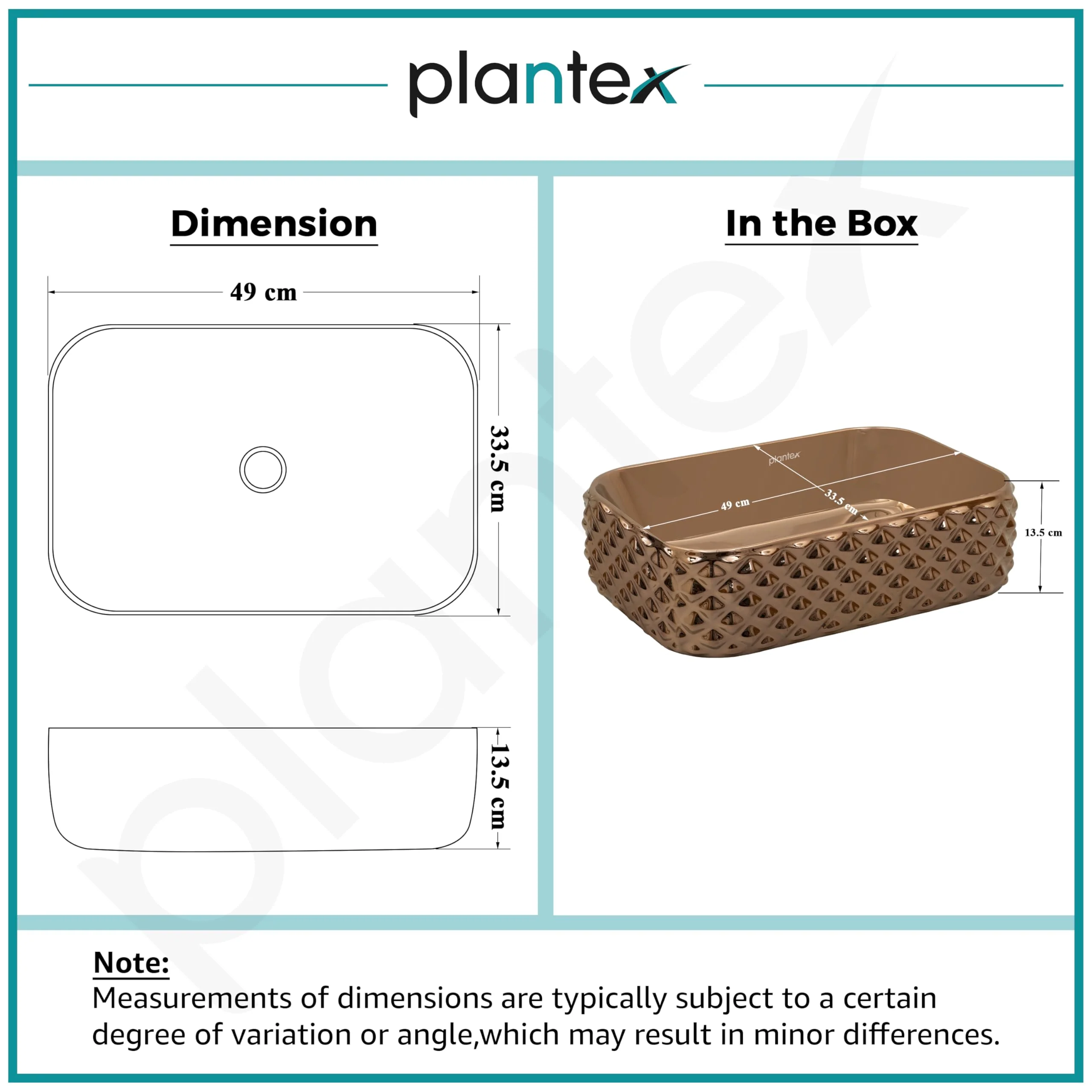 Plantex Ceramic Wash Basin/Tabletop Wash Basin/Designer Countertop Basin for Bathroom/Restaurants/Hotel – Rectangular (295, Rose Gold, 19 x 13 x 5 Inch) - Image 3
