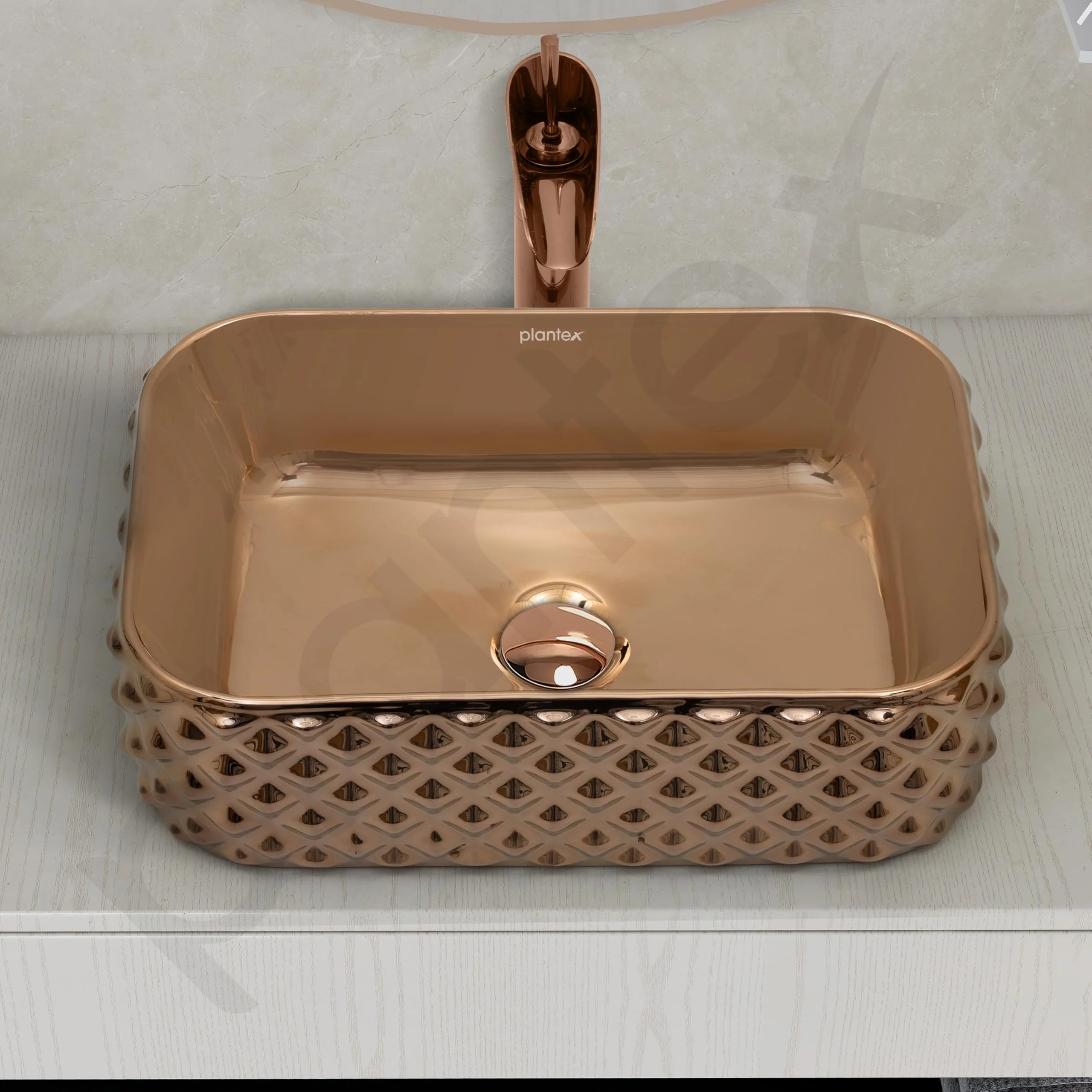 Plantex Ceramic Wash Basin/Tabletop Wash Basin/Designer Countertop Basin for Bathroom/Restaurants/Hotel – Rectangular (295, Rose Gold, 19 x 13 x 5 Inch) - Image 7
