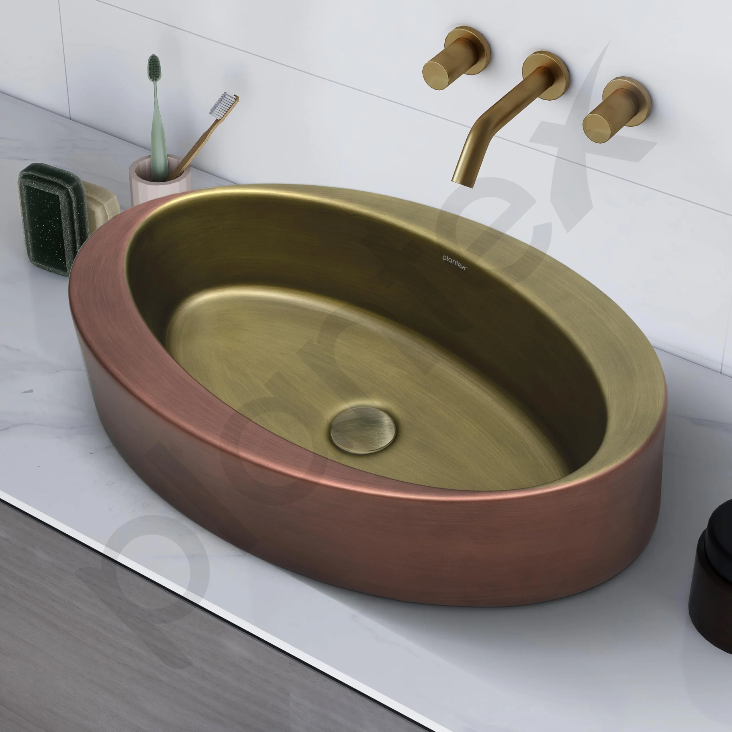 Plantex Ceramic Washbasin/Basin for Bathroom/Oval Tabletop Wash Basin/Countertop Vessel Sink for Home, Office – (Brass & Copper Antique - 24 x 15 x 6 Inch) - Image 6