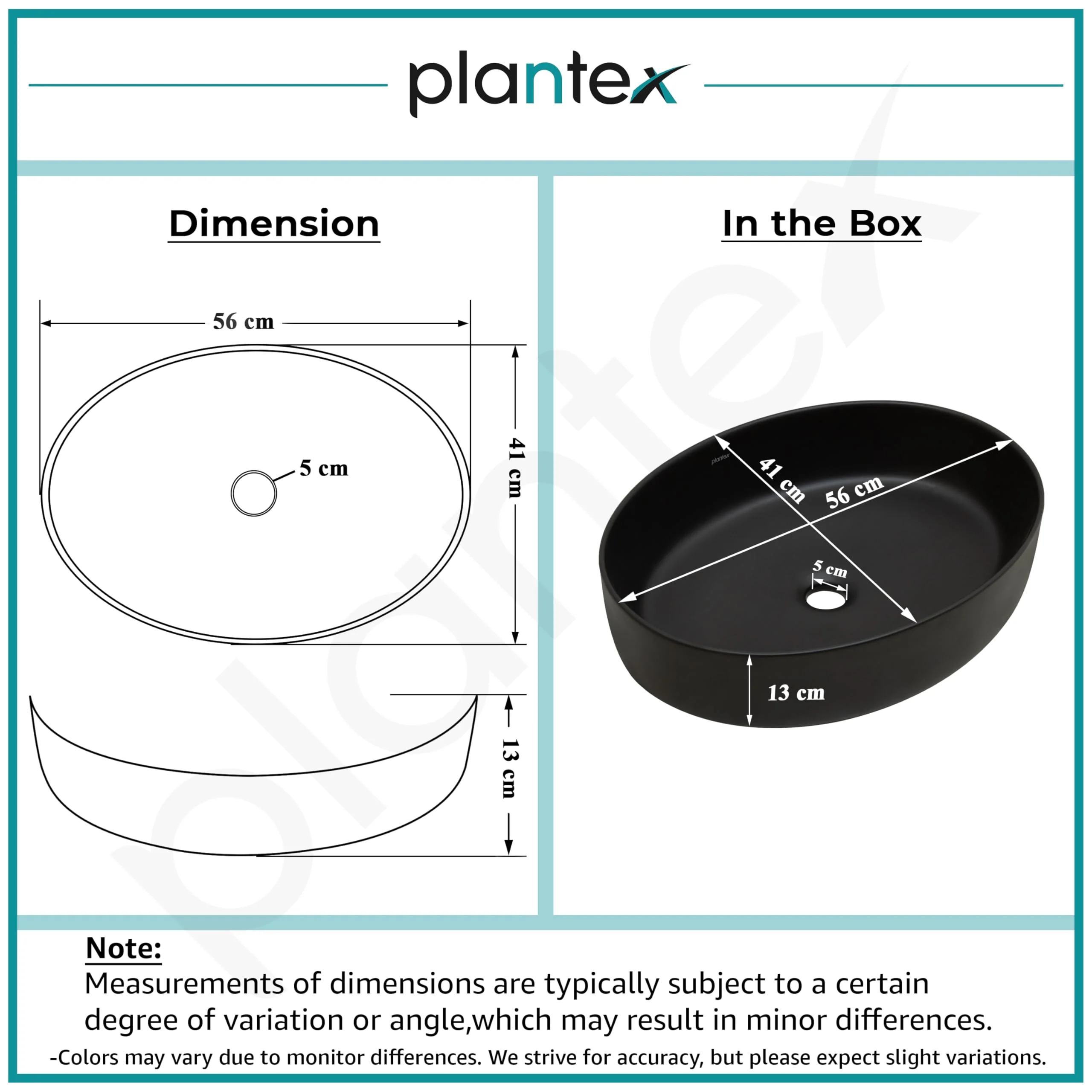 Plantex Ceramic Washbasin for Bathroom/Countertop Bathroom Basin/Oval Tabletop Wash Basin for Office/Restaurant (Charcoal Black - 21.5 x 16 x 5 Inch) - Image 3