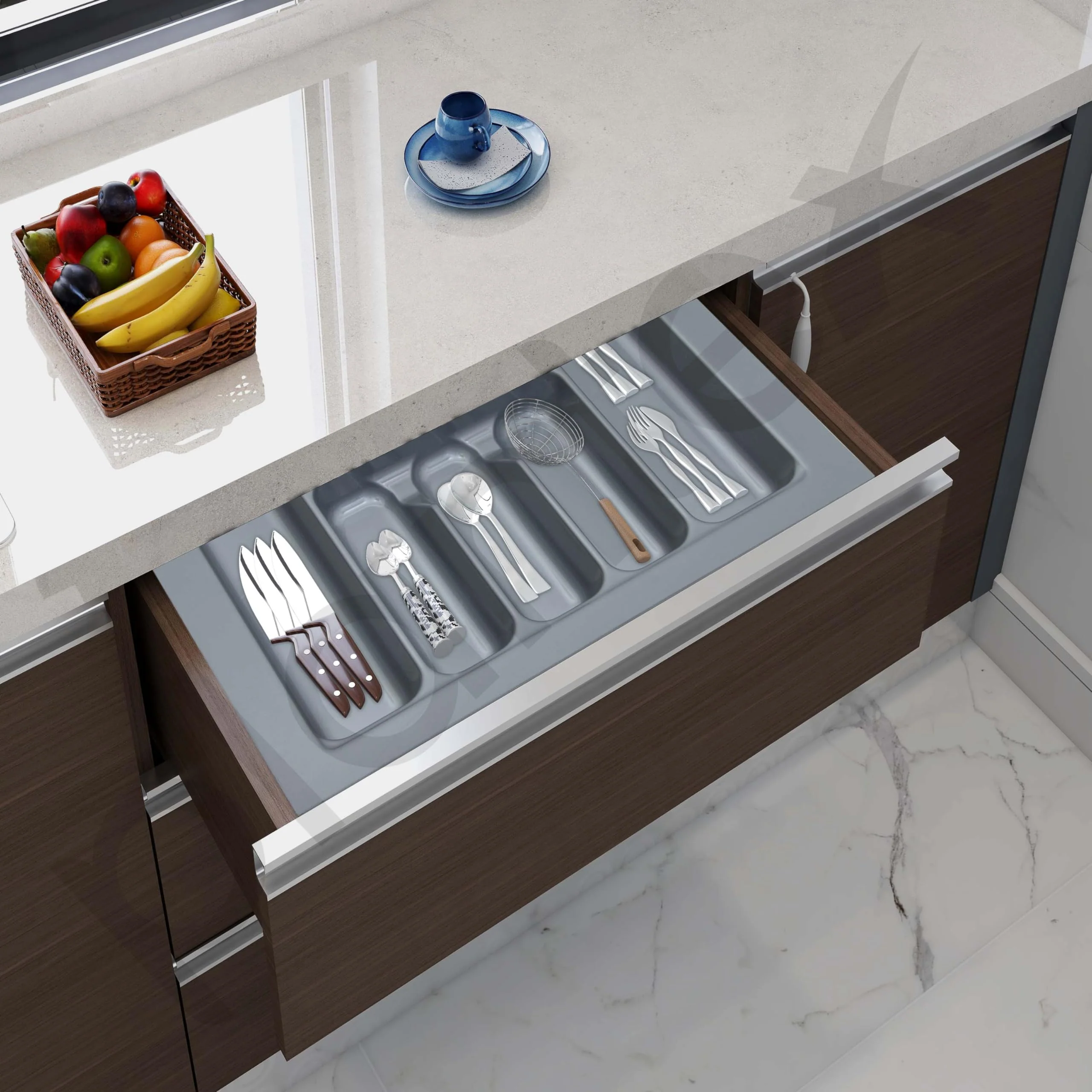 Plantex Cutlery Tray for Kitchen Drawer/Cutlery Cosmetic Stationary Organizer/Cabinet Cutlery Tray Organizer for Modular Kitchen - (Grey-21 X 18.5 INCH) - Image 2