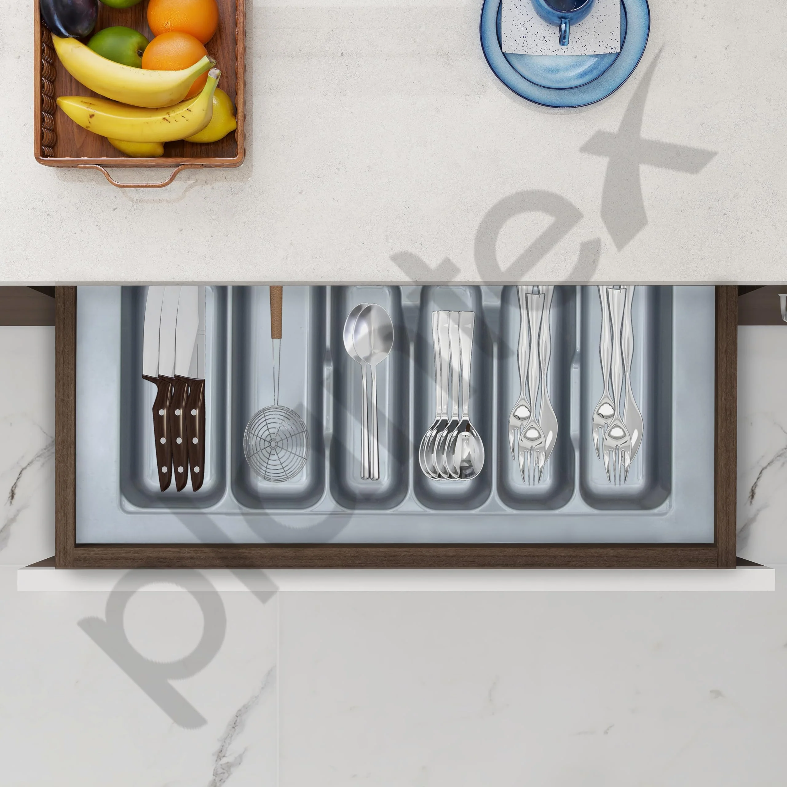 Plantex Cutlery tray for Kitchen Drawer/Cutlery Cosmetic Stationary Organizer/Cabinet Cutlery Tray Organizer for Modular Kitchen - (Grey-25 X 18.5 INCH) - Image 6