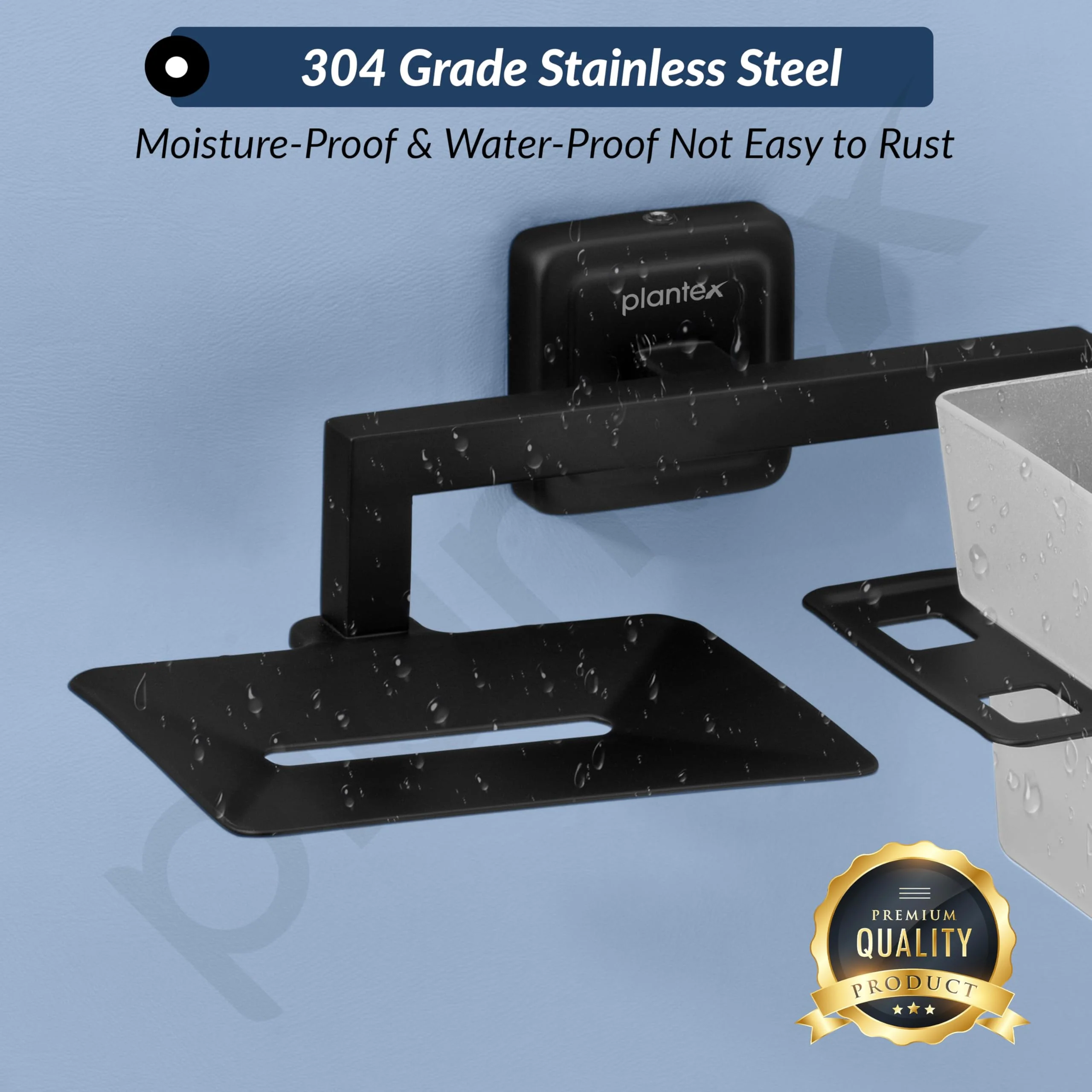Plantex Decan 304 Grade Stainless Steel Soap and Brush Holder Stand for Bathroom/Tumbler Holder with Soap Holder/Bathroom Accessories - (Black) - Image 7