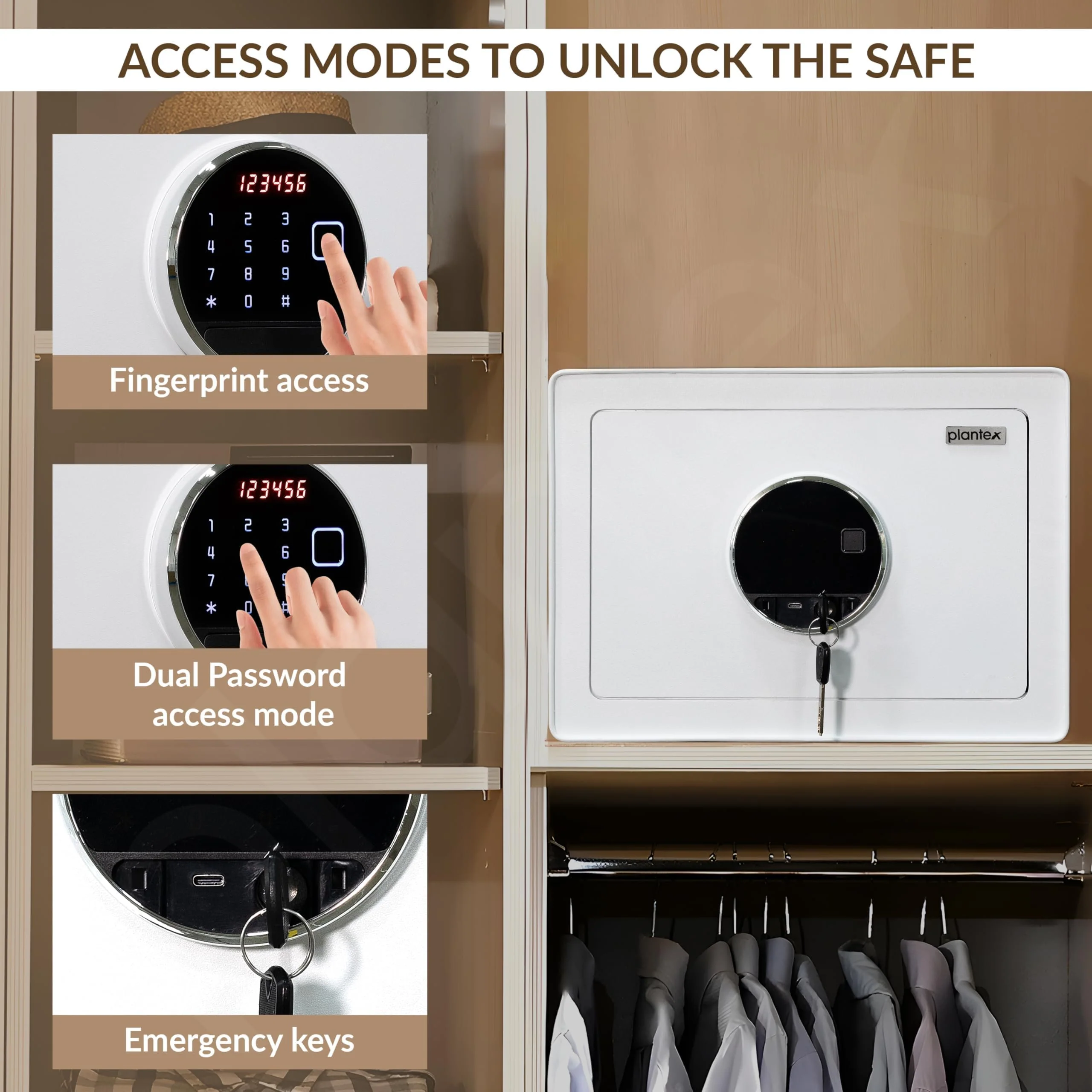 Plantex Digital Safe Locker For Home/23 Litre Safety Locker Box with Biometric Touchscreen Display & Dual Code Access Master & User/LED Light/Emergency Key/2 Years Warranty By Plantex - (White) - Image 5