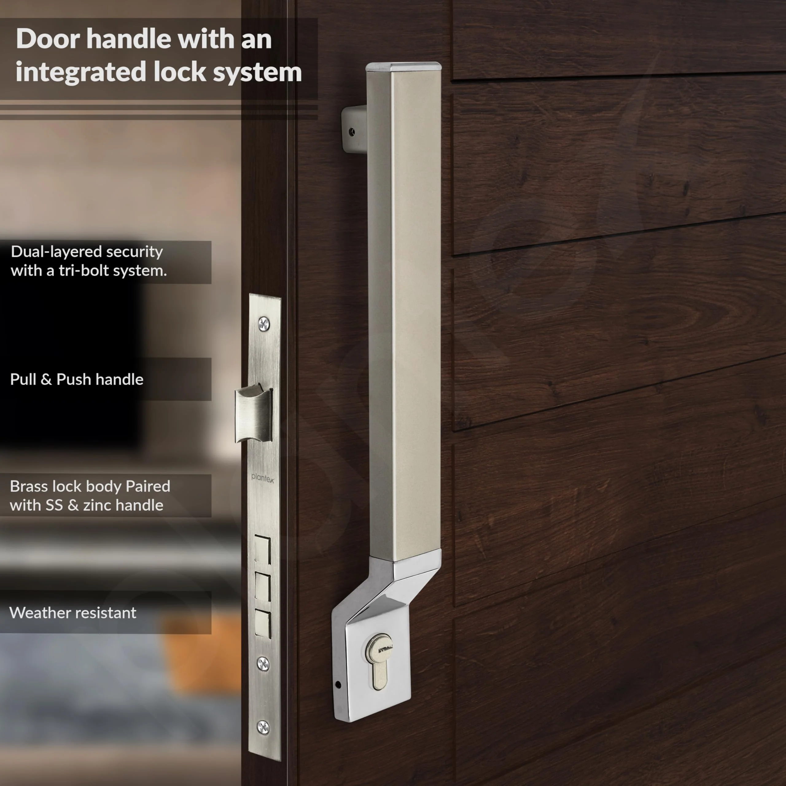 Plantex Door Handle/15 Inch Door Handle with Lock/Stainless Steel Handle Set for Home/Office/Door Accessories (Pack of 1, Satin White, Chrome) - Image 2