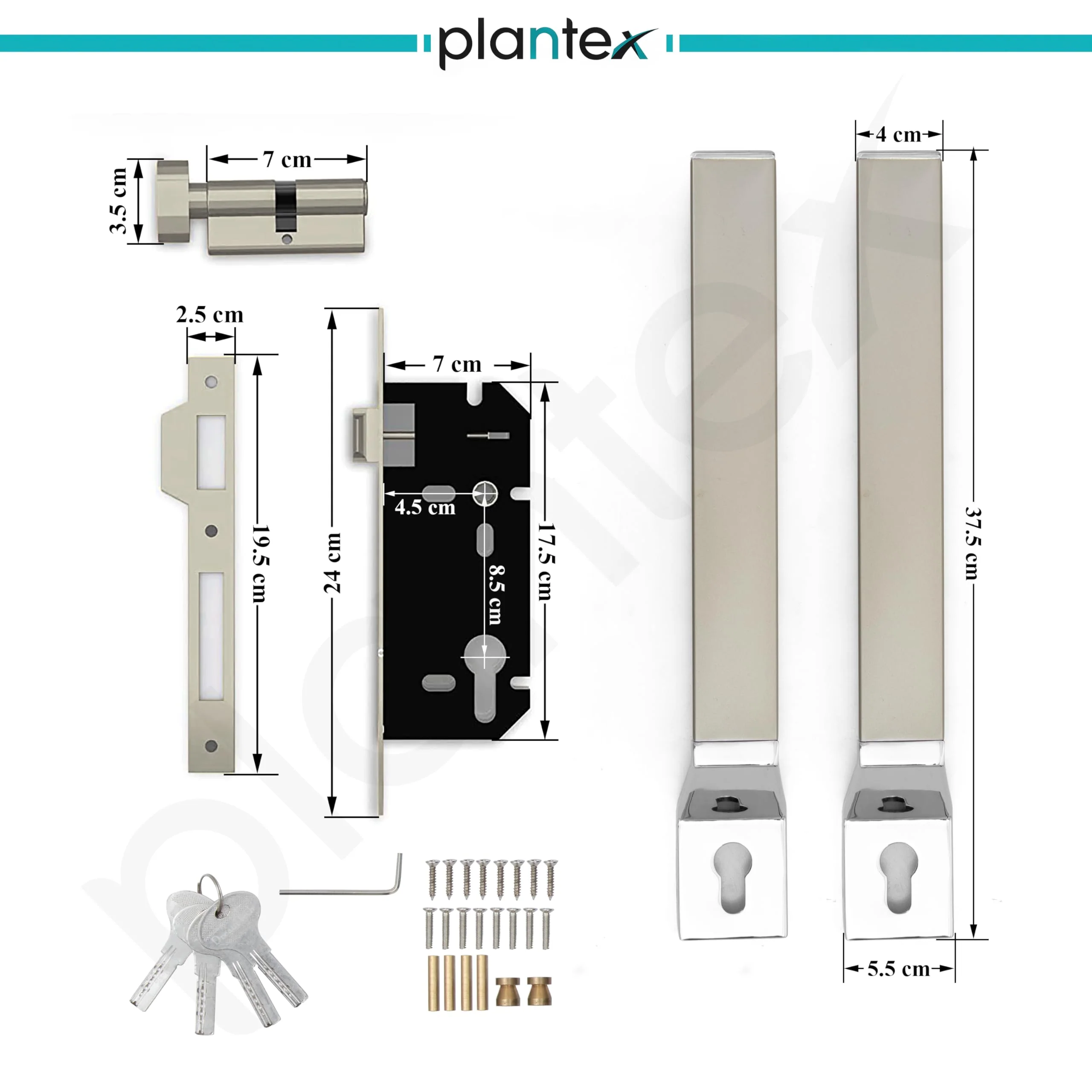 Plantex Door Handle/15 Inch Door Handle with Lock/Stainless Steel Handle Set for Home/Office/Door Accessories (Pack of 1, Satin White, Chrome) - Image 3