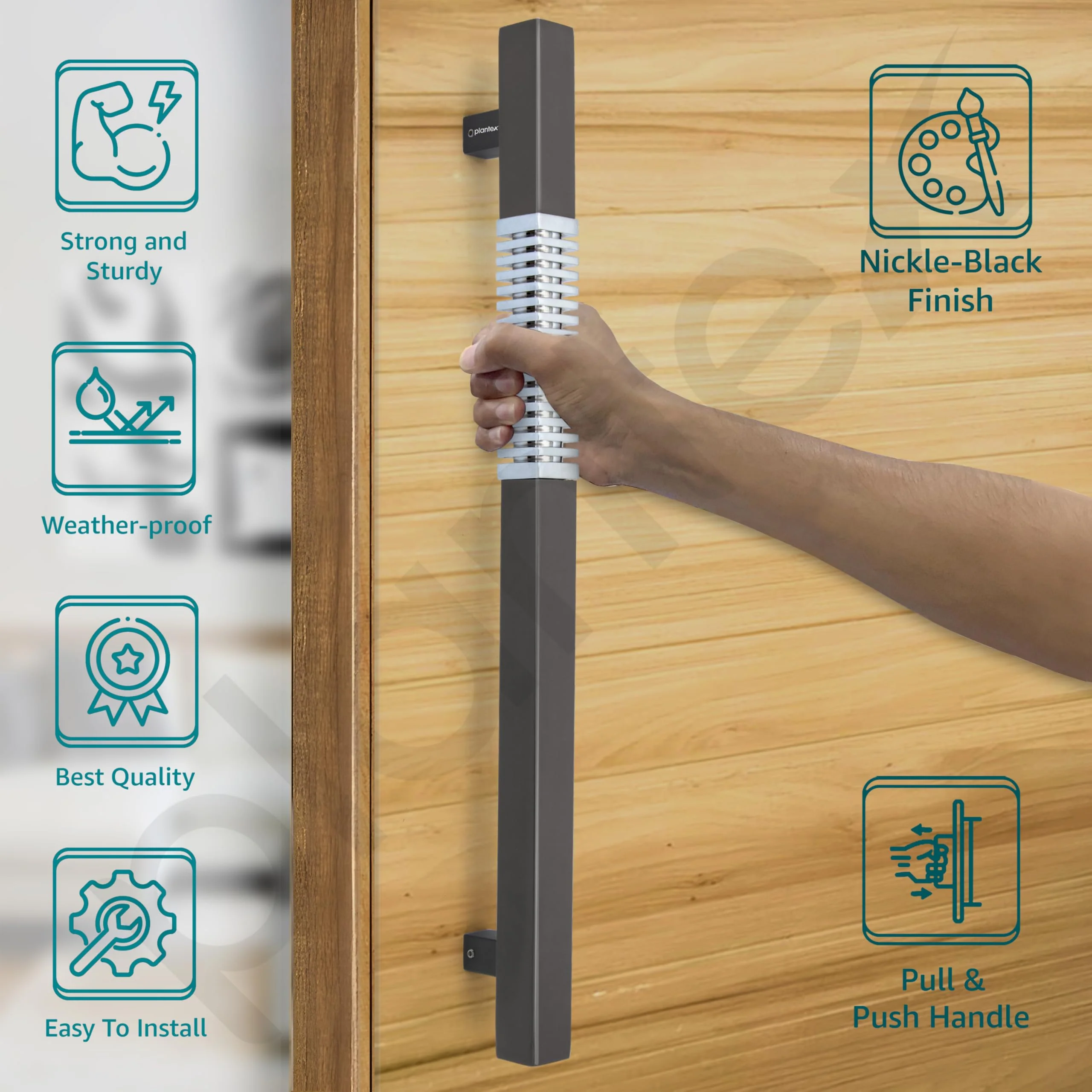 Plantex Door Handle/Stainless Steel Handle for Main Door/18 Inch Pull-Push Handle for Home/Office/Hotel - Pack of 1 (N-Black and Chrome) - 3 Years Warranty - Image 3