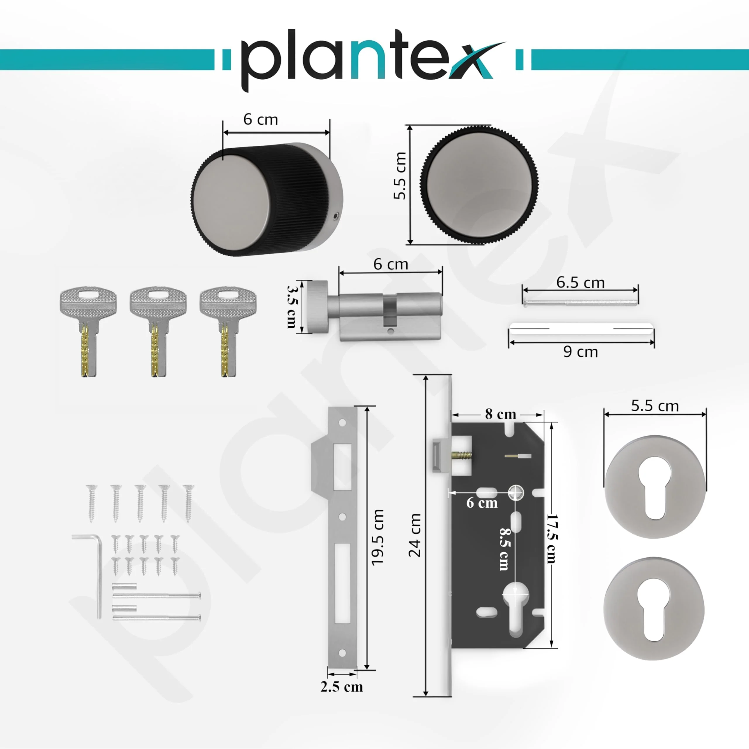 Plantex Door Knob Lock/Brass Heavy Duty Main Door Mortise Lock Handle/Handle Set for Home/Office - Door Accessories - (Satin & Black) - Image 3