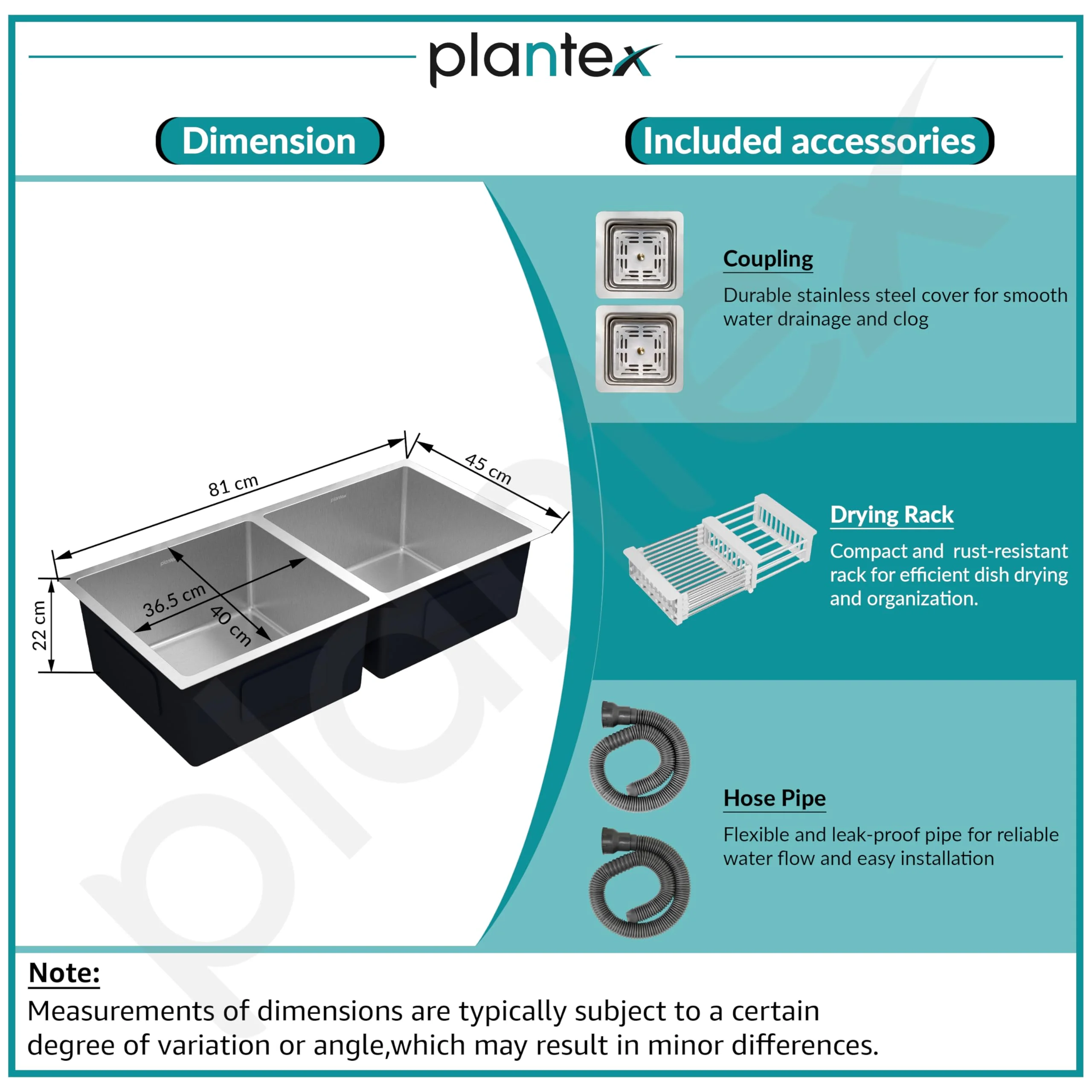 Plantex Double Bowl Sink for Kitchen/Heavy Duty Stainless Steel Sink with 25 Years Warranty by Plantex/Handmade Kitchen Sink with Drying Rack, Hose Pipe and Coupling (Silver Matt - 32x18x9 Inches) - Image 5