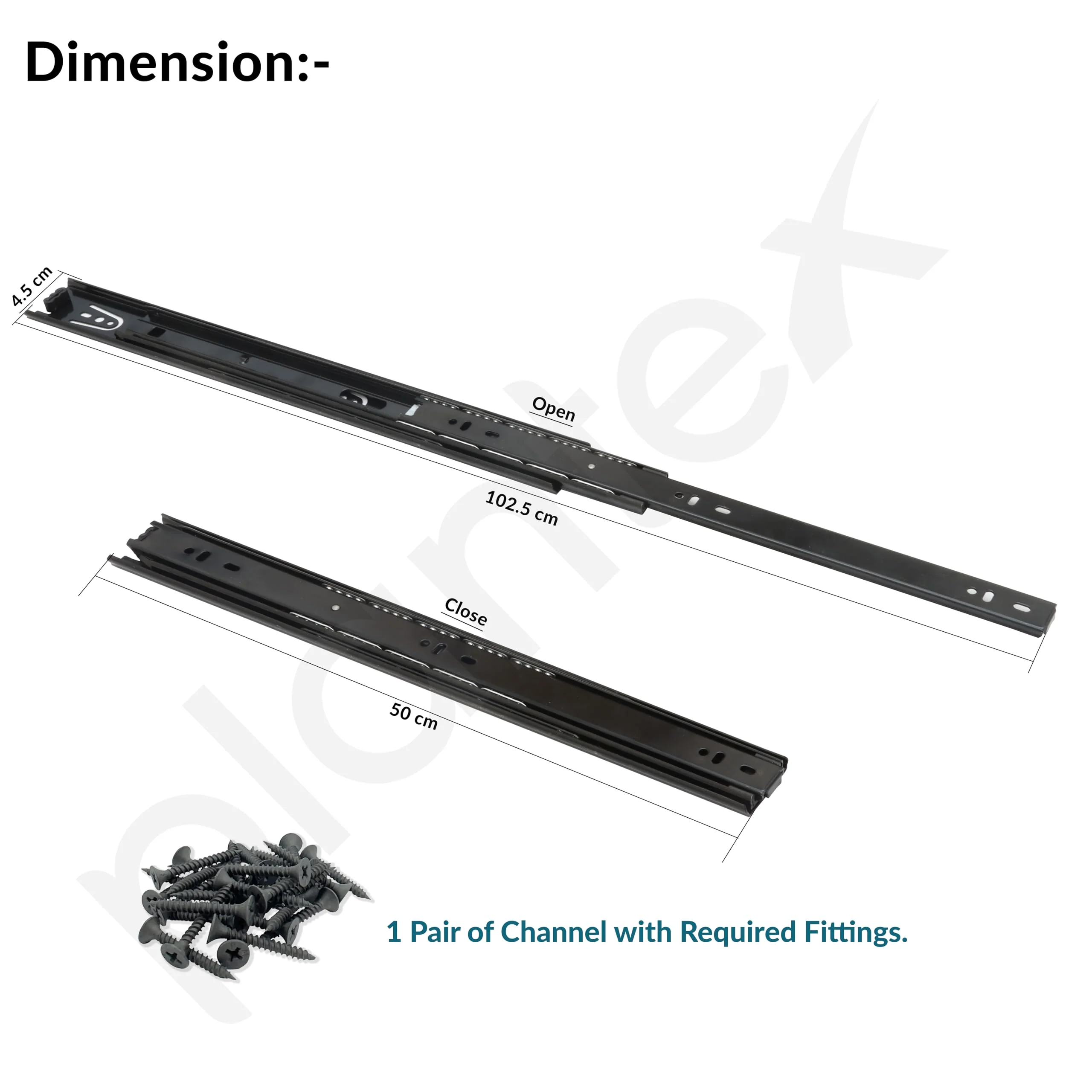 Plantex Drawer Channel/Regular Close Ball Bearing Slider Drawer Channel for Home, Kitchen & Wardrobe/Telescopic Channel for Drawer/for Wooden & Metals Drawers (20-Inch,Black) 1 Pair - Image 3