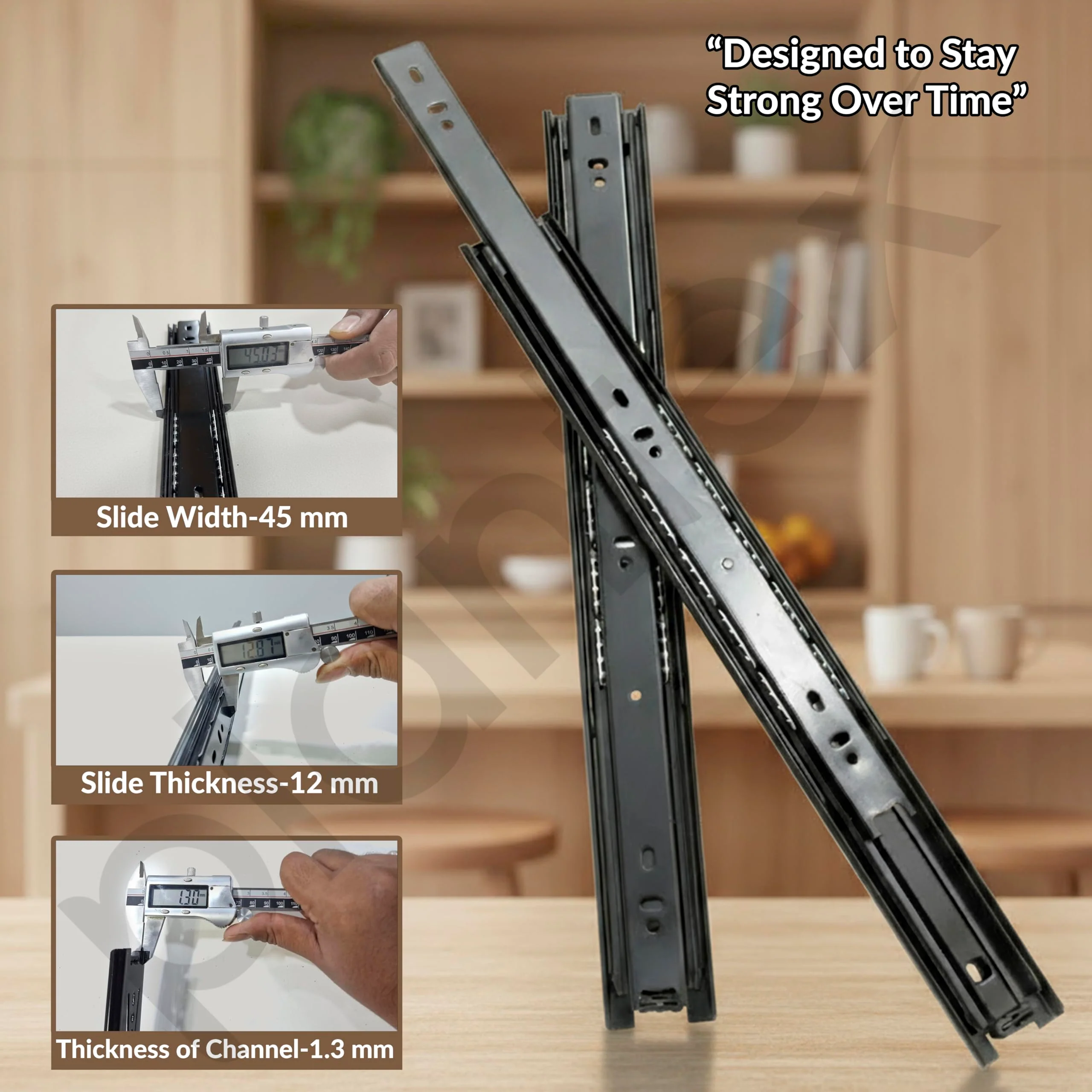 Plantex Drawer Channel/Regular Close Ball Bearing Slider Drawer Channel for Home, Kitchen & Wardrobe/Telescopic Channel for Drawer/for Wooden & Metals Drawers (20-Inch,Black) 1 Pair - Image 7
