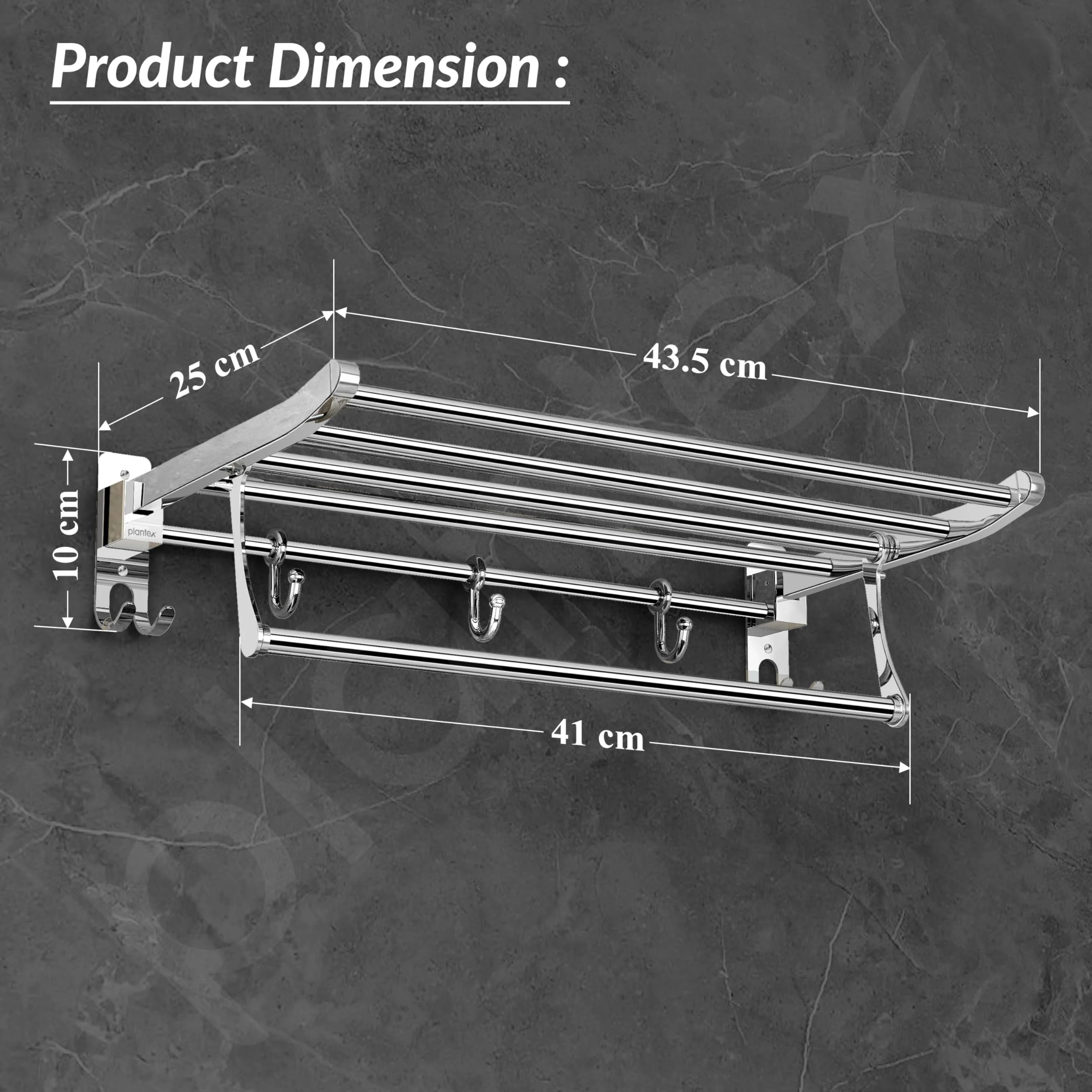 Plantex Eco Stainless Steel Folding Towel Rack/Bathroom Towel Hanger/Towel Holder/Stand/Bathroom Accessories (18-inch) Chrome - Image 4