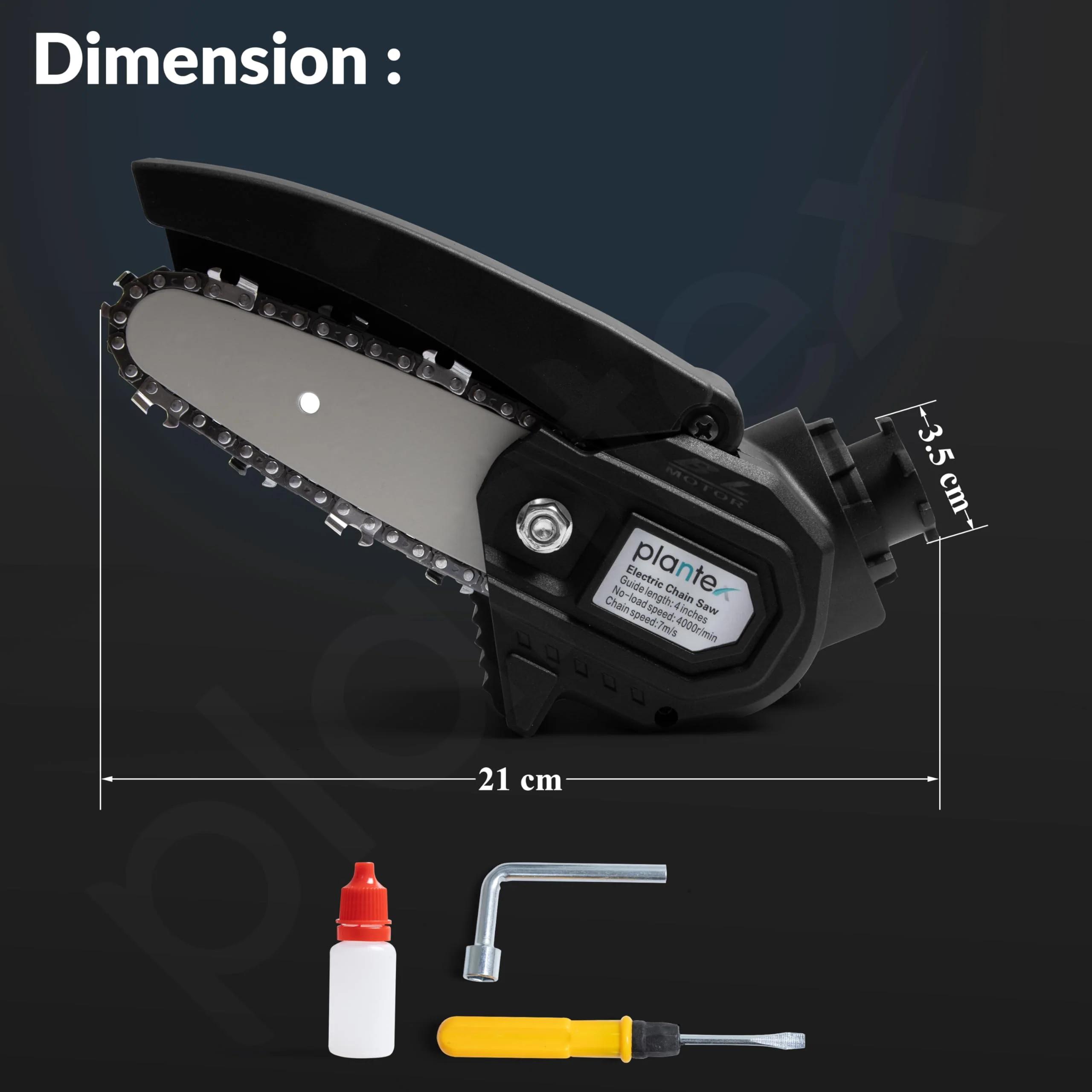 Plantex Electric Chainsaw/4-Inch Cordless Chain Saw with 4000RPM Load Speed/7m/s Chain Speed/Lightweight Handheld Pruning Saw for Wood Cutting - Black (Mainframe, Battery & Charger Not Included) - Image 6