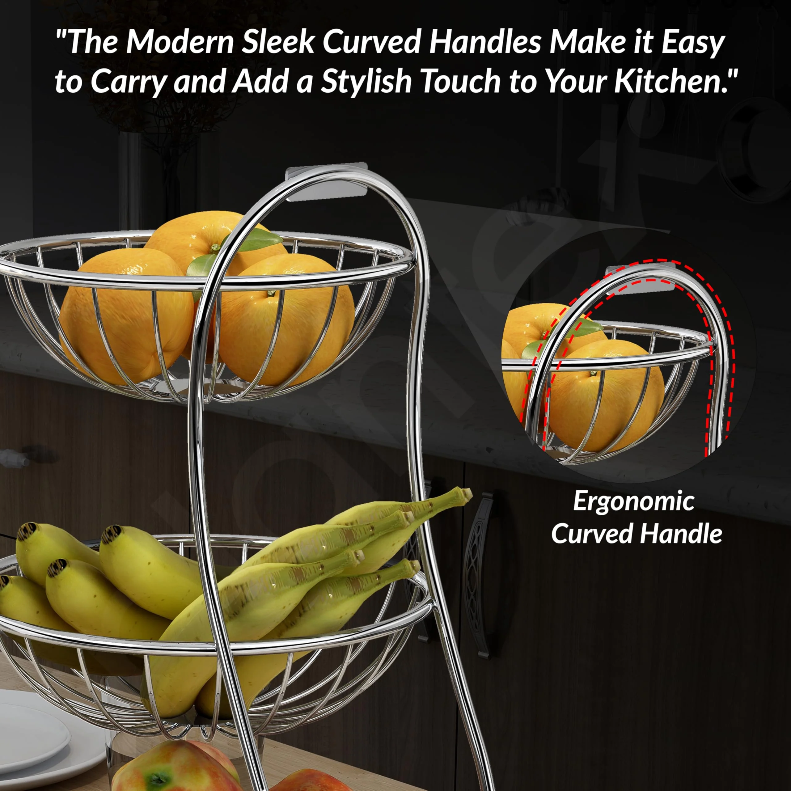 Plantex Elegant High Grade Stainless Steel 3-Tier Fruit & Vegetable Basket for Dining Table/Kitchen-Big Size(Chrome), Solid - Image 5