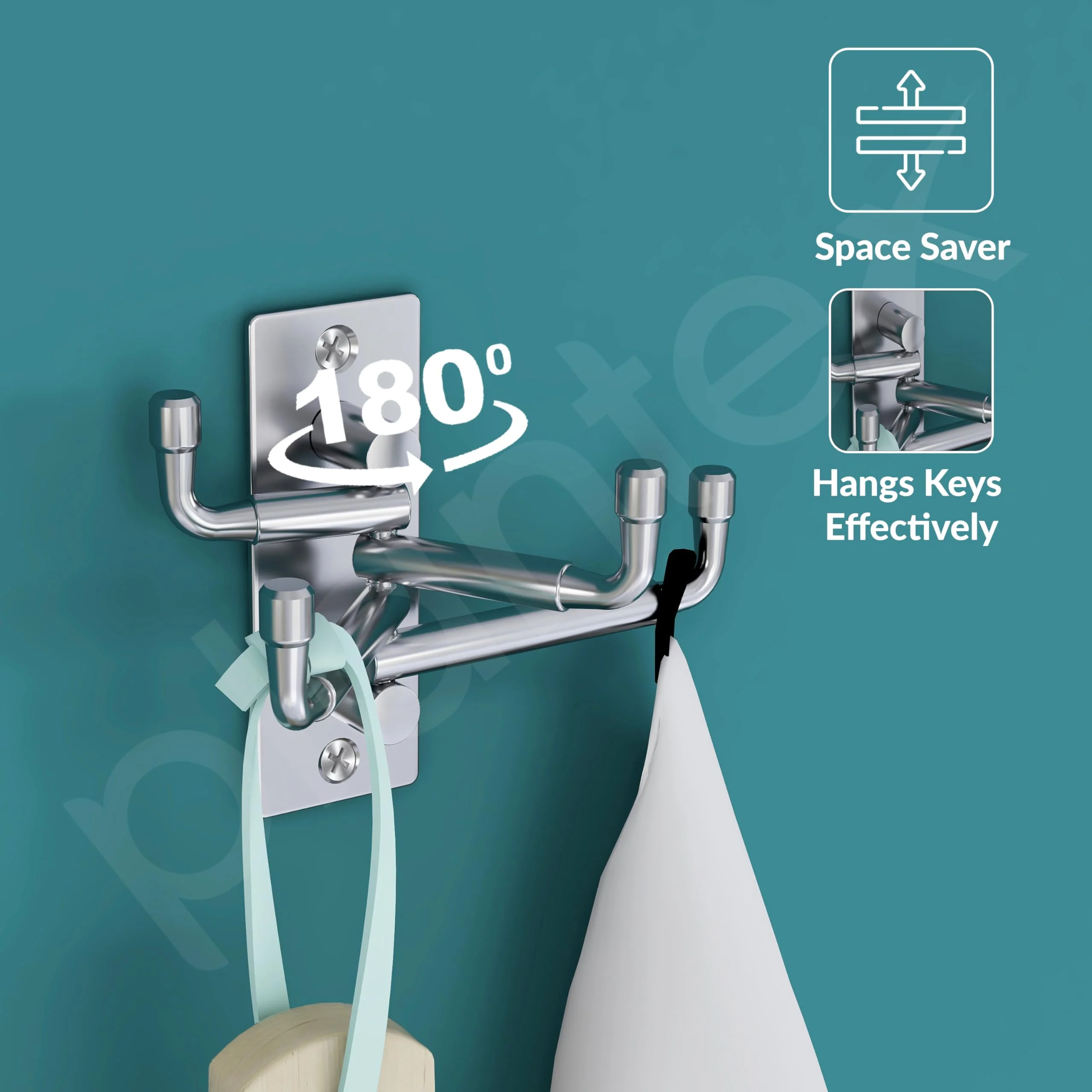 Plantex Flexible 4 Pin Stainless Steel Wall Hooks/Bathroom Cloth Hanger/Robe Hooks for Bathroom/Door Hangers - Matt - Image 4