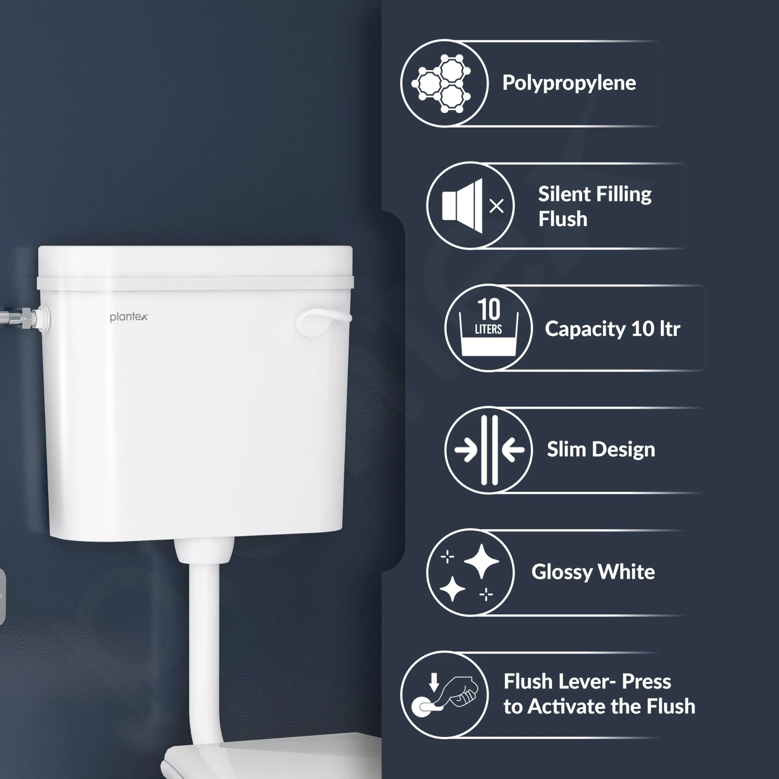 Plantex Flush Tank for Toilet/Single Flushing Cistern for Bathroom with 10 Ltr Water Capacity/Polypropylene Toilet Flush Tank - Pack of 1 (Classic, White) - Image 2