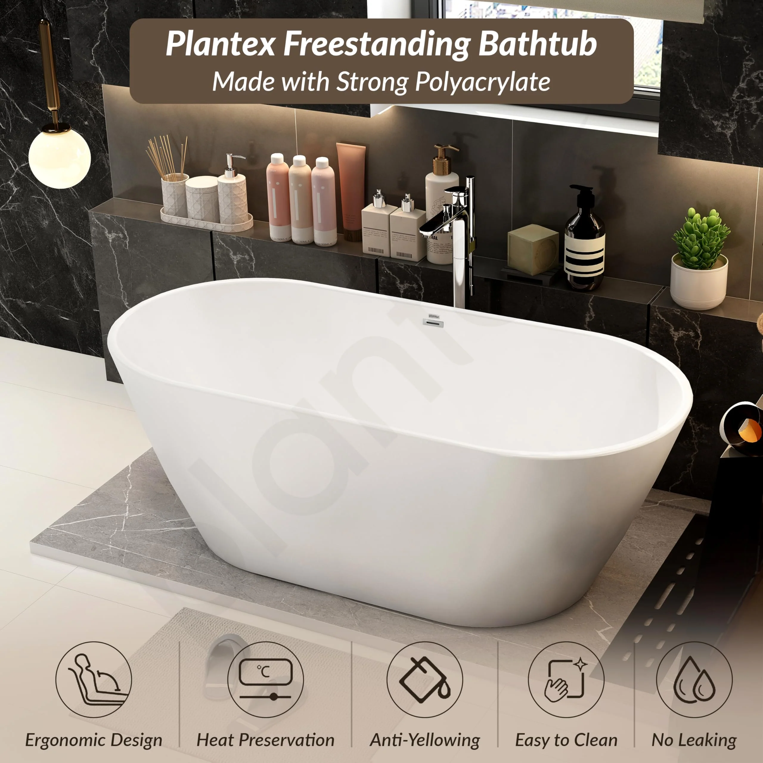 Plantex Freestanding Bathtub For Bathroom/Bath tub for Adults/Deep Soaker Bathtub with Overflow, Popup and Drain Pipe (BSM-203-White-1500mm) - Image 2
