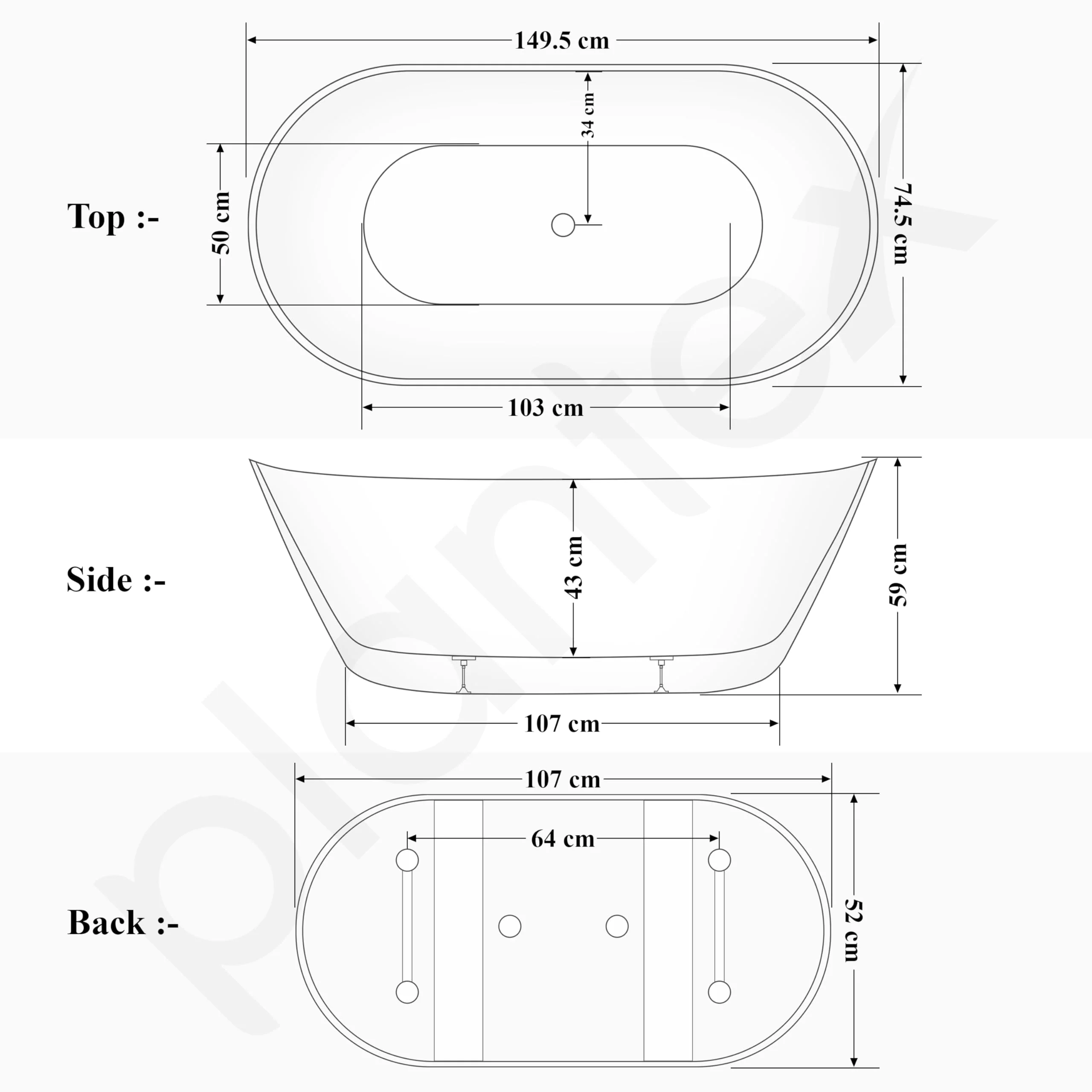 Plantex Freestanding Bathtub For Bathroom/Bath tub for Adults/Deep Soaker Bathtub with Overflow, Popup and Drain Pipe (BSM-203-White-1500mm) - Image 3