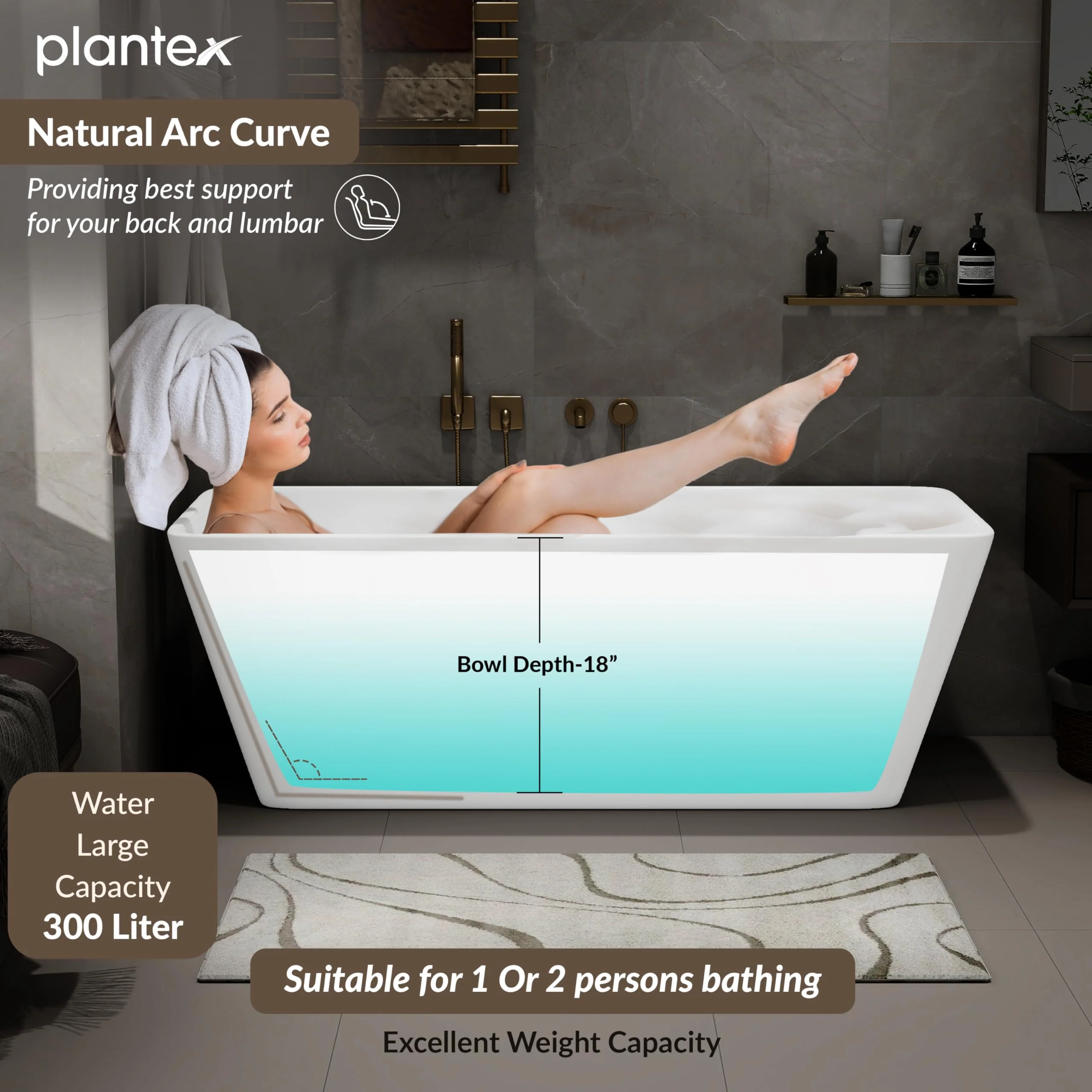 Plantex Freestanding Bathtub For Bathroom/Bath tub for Adults/Deep Soaker Bathtub with Overflow, Popup and Drain Pipe (BSM-209-White-1700mm) - Image 4