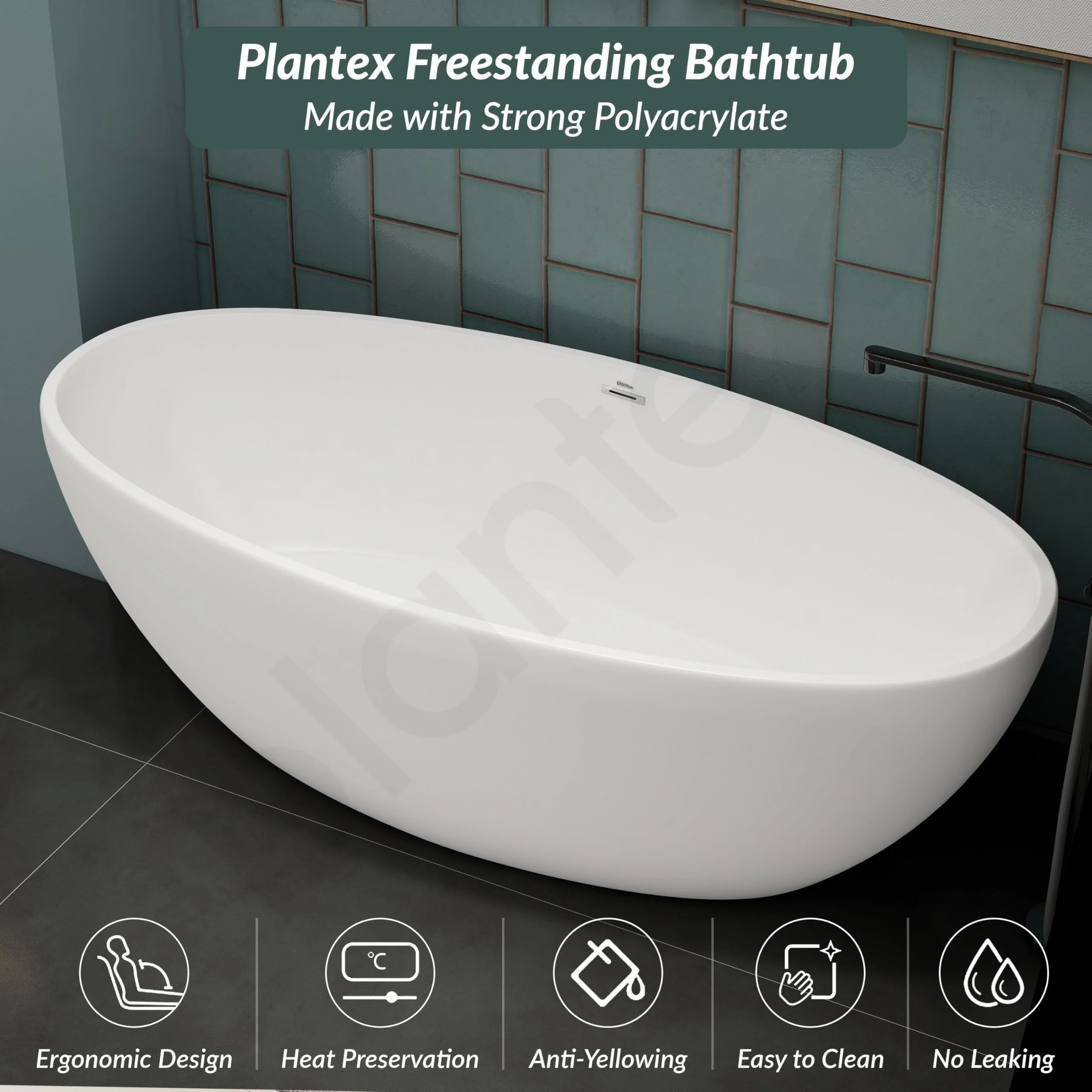 Plantex Freestanding Bathtub For Bathroom/Bath tub for Adults/Deep Soaker Bathtub with Overflow,Popup and Drain Pipe (BSM-223-White -1700mm) - Image 5