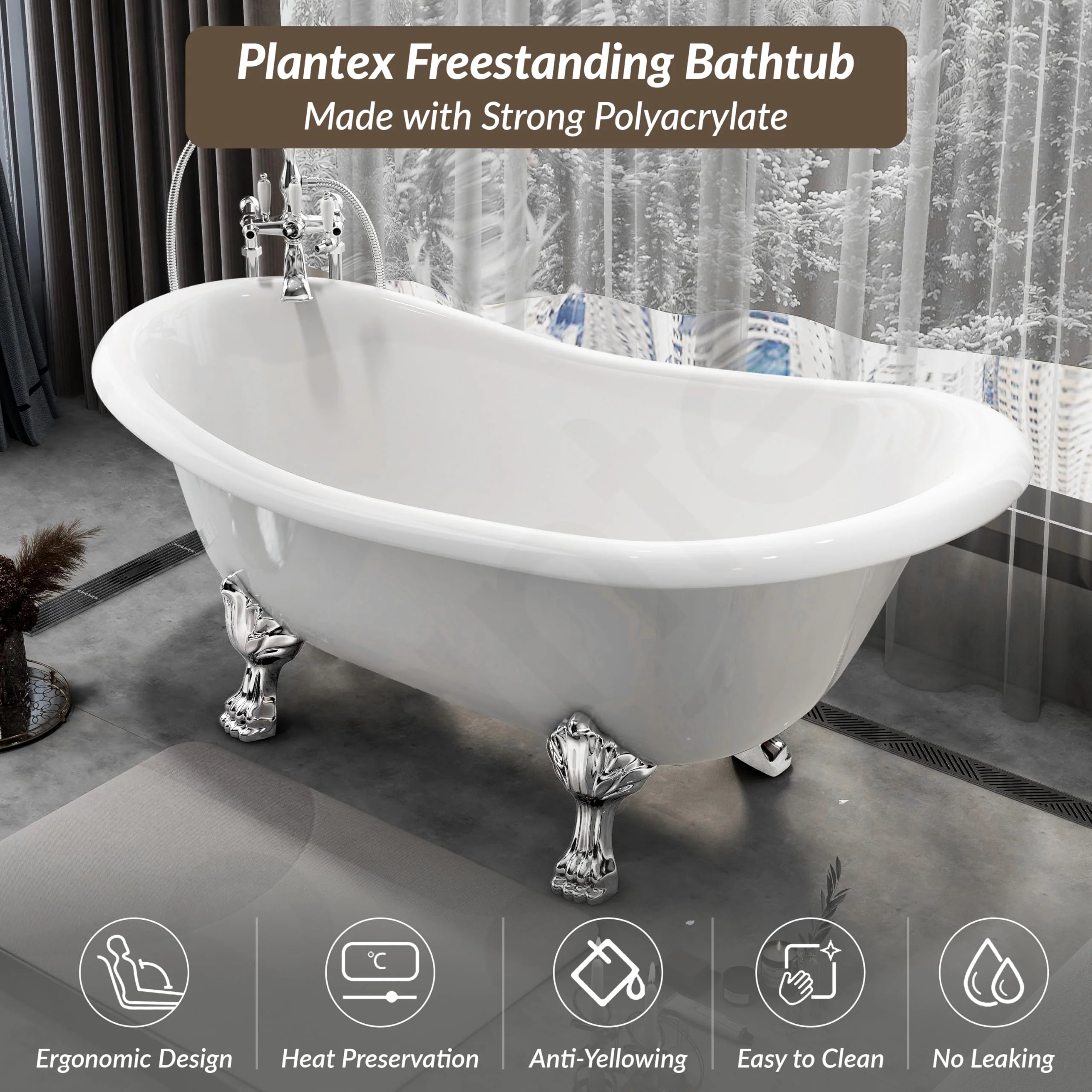 Plantex Freestanding Bathtub For Bathroom/Bath tub for Adults/Deep Soaker Bathtub with Overflow,Popup and Drain Pipe (BSM-404-White-1700mm) - Image 2