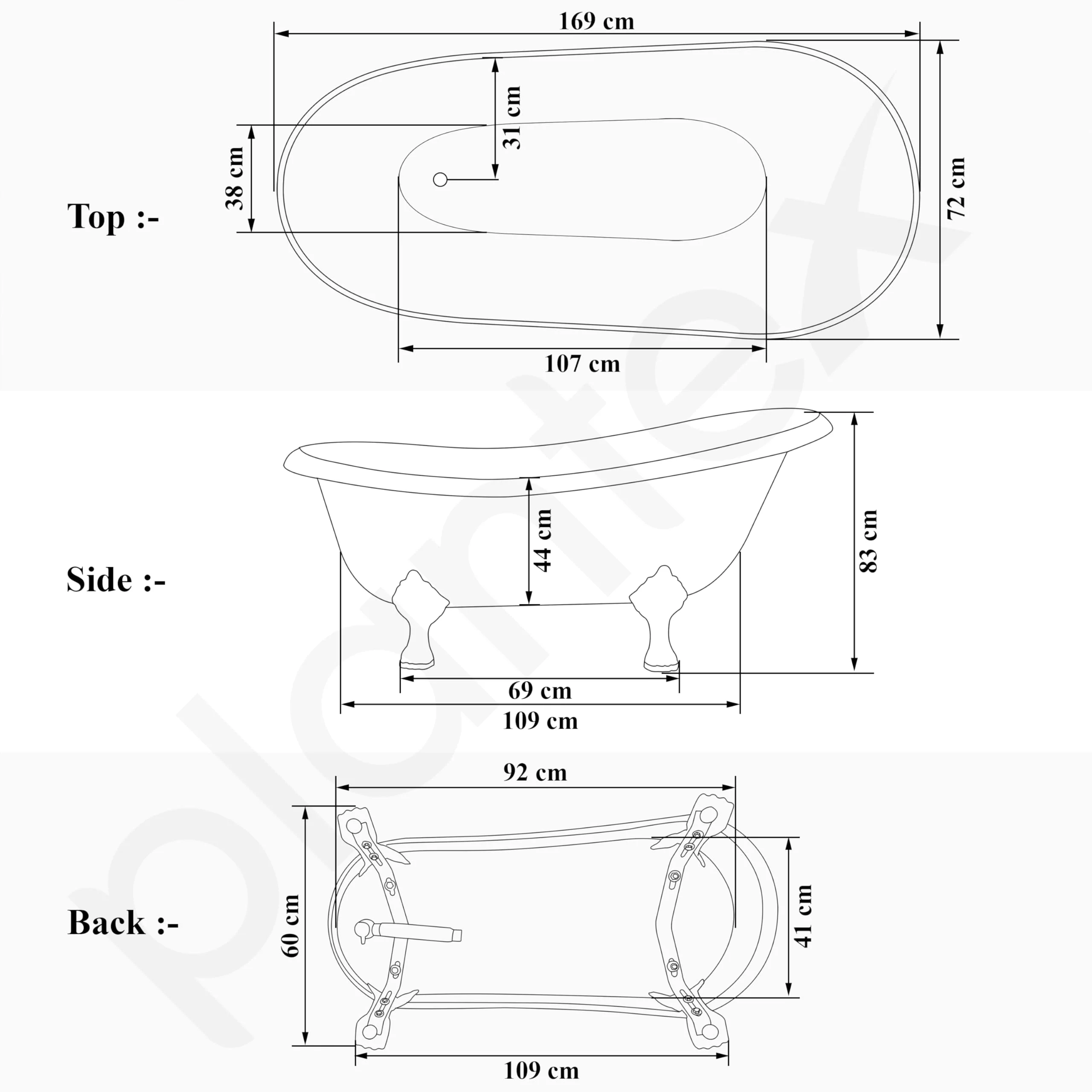 Plantex Freestanding Bathtub For Bathroom/Bath tub for Adults/Deep Soaker Bathtub with Overflow,Popup and Drain Pipe (BSM-404-White-1700mm) - Image 3