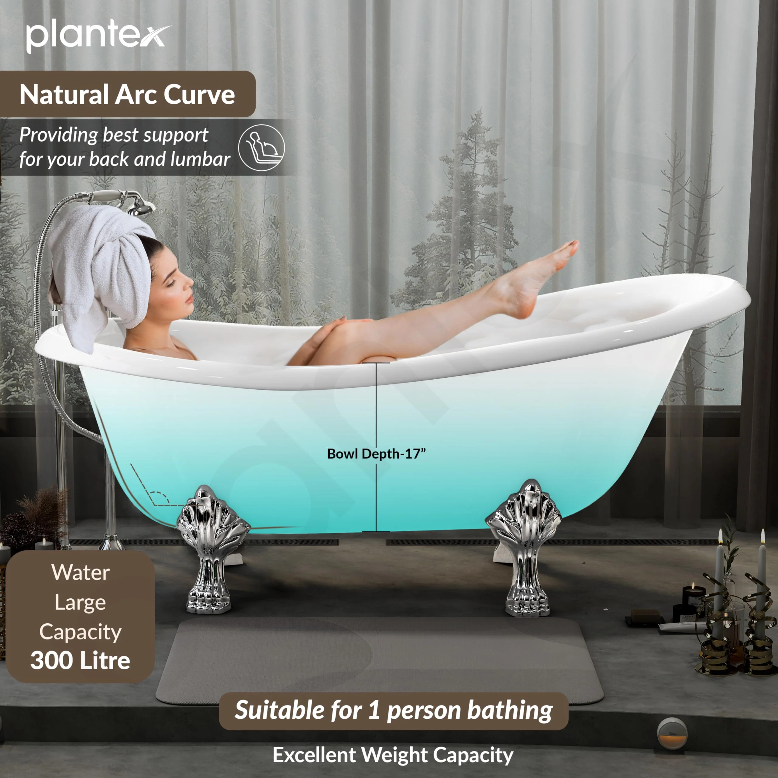 Plantex Freestanding Bathtub For Bathroom/Bath tub for Adults/Deep Soaker Bathtub with Overflow,Popup and Drain Pipe (BSM-404-White-1700mm) - Image 4