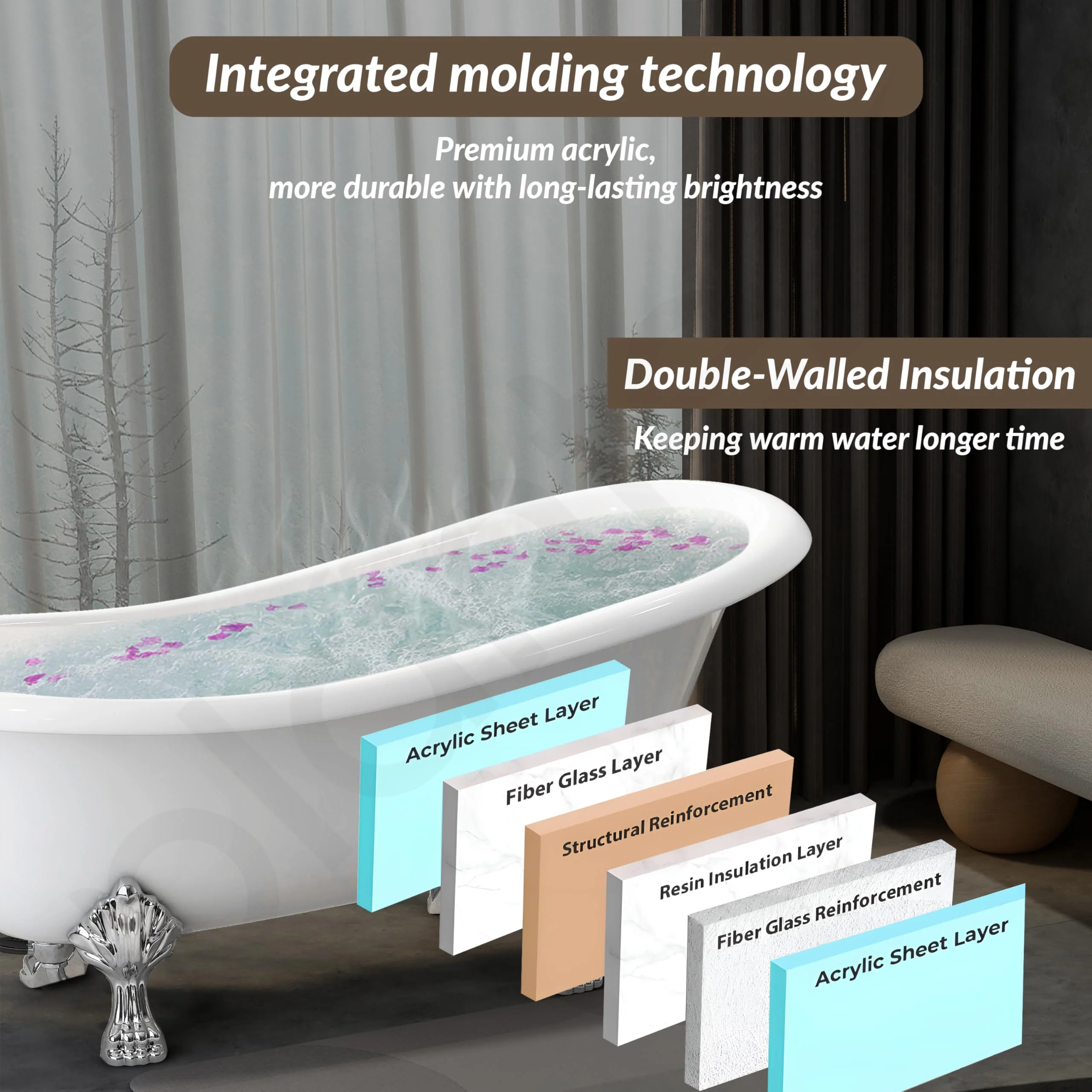 Plantex Freestanding Bathtub For Bathroom/Bath tub for Adults/Deep Soaker Bathtub with Overflow,Popup and Drain Pipe (BSM-404-White-1700mm) - Image 7