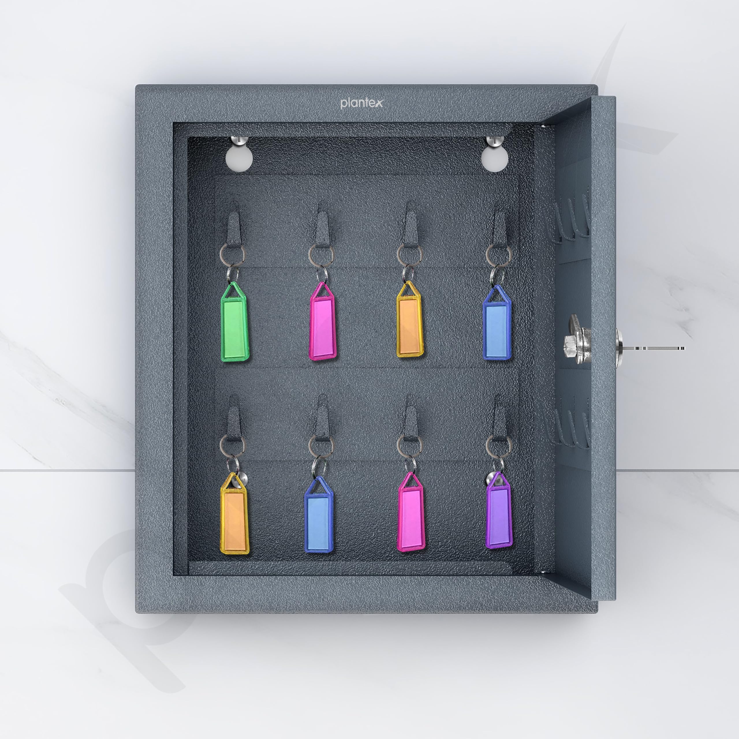 Plantex GI Metal Key Holder Box/Key Cabinet with 16 Key Holder for Wall/Lockable Key Storage Box for Home/Hotel/Shops/Office - Wall Mount (Grey) - Image 6