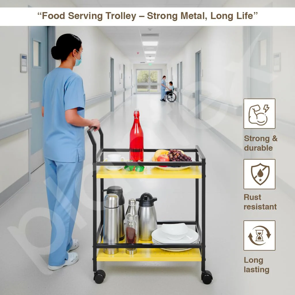 Plantex GI Steel 2 Tier Kitchen Home Storage Organizer Trolley with Wheels/Multipurpose Trolley Organizer Rolling Utility Cart for Home/Kitchen/Hospital - (Yellow & Black) - Image 2