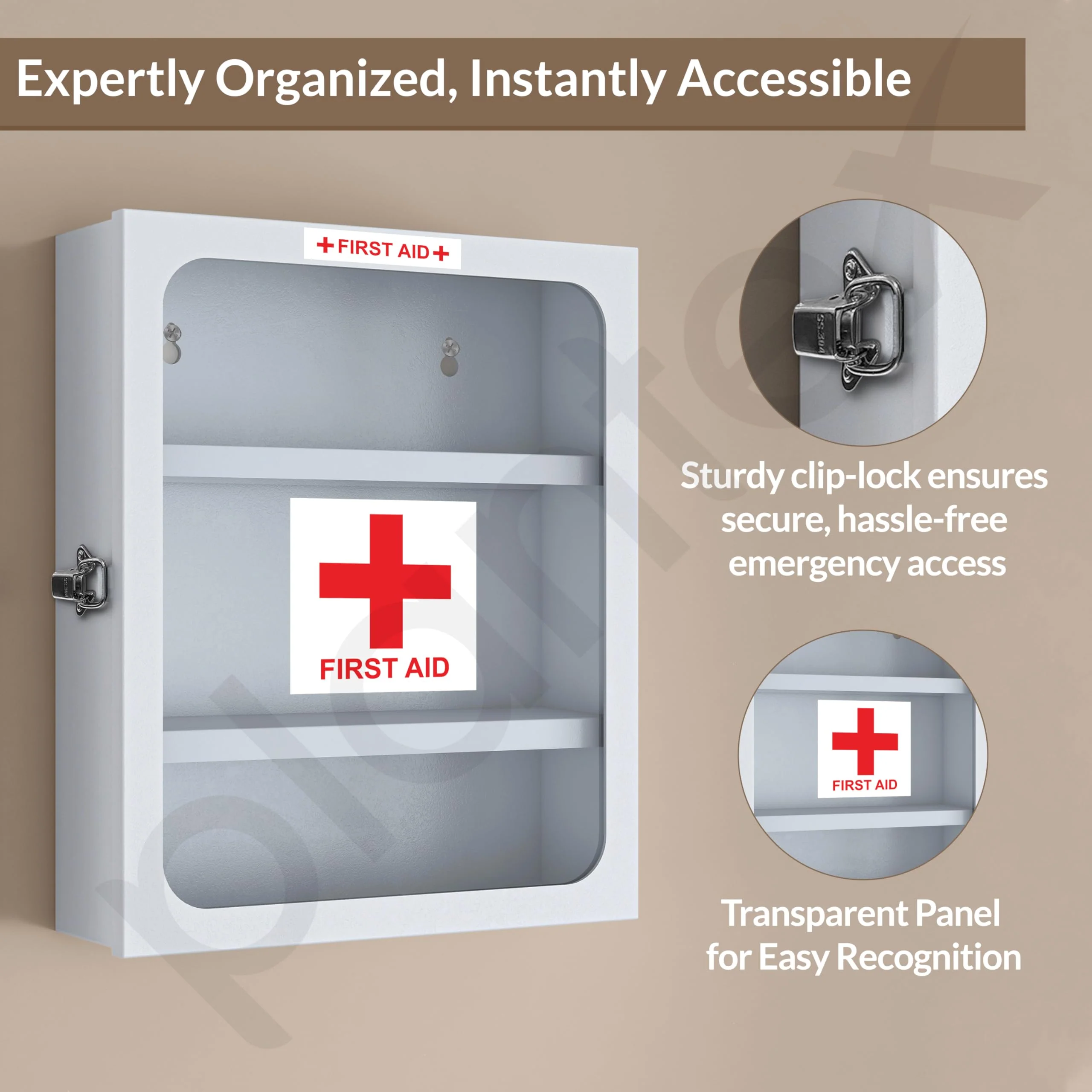 Plantex GI Steel First Aid Box Empty/Medicine Box for Home/Emergency Medical Box for Medicine Storage for School, Office, Factories with Multi Compartments & Clip Lock - Wall Mountable (White) - Image 5