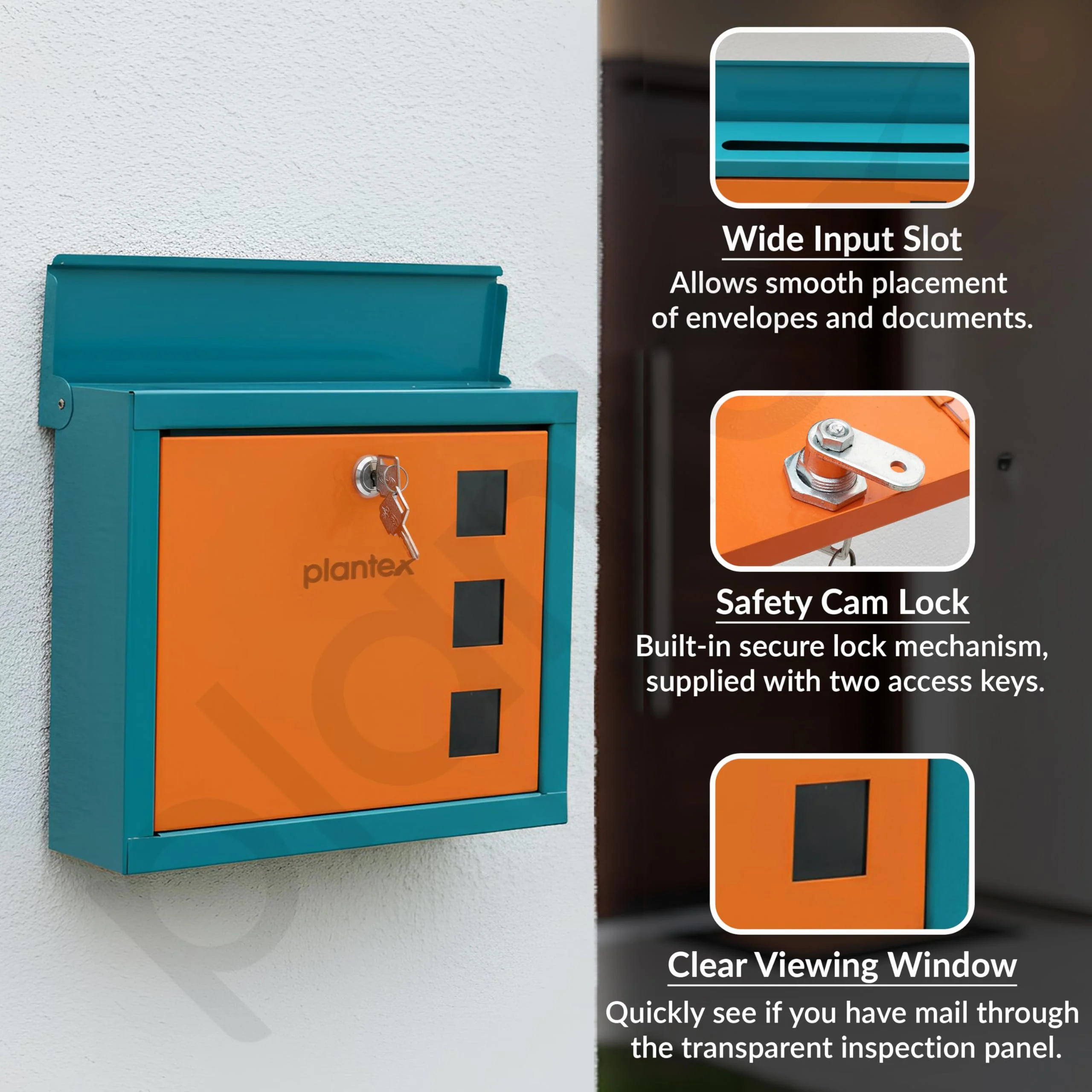 Plantex GI Steel Letter Box/Complaint Box/Small Suggestion Box for Office/Post Box for Home/Wall Mount Mail Box - (Green & Orange) - Image 4