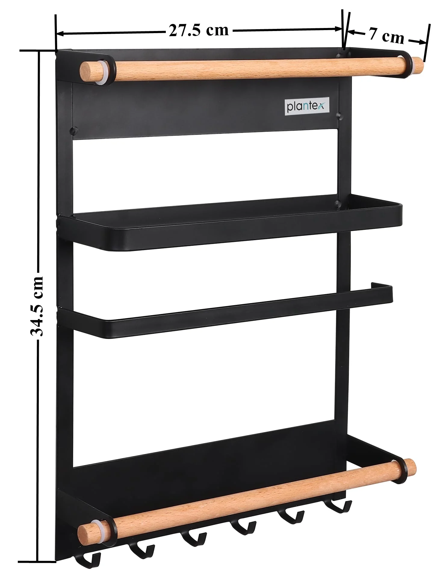 Plantex GI Steel Multi-Purpose Magnetic Shelf for Home/Fridge Organizer Spice Rack with Paper-Towel Holder/Kitchen Rack for Refrigerator (Big-Black) - Image 4