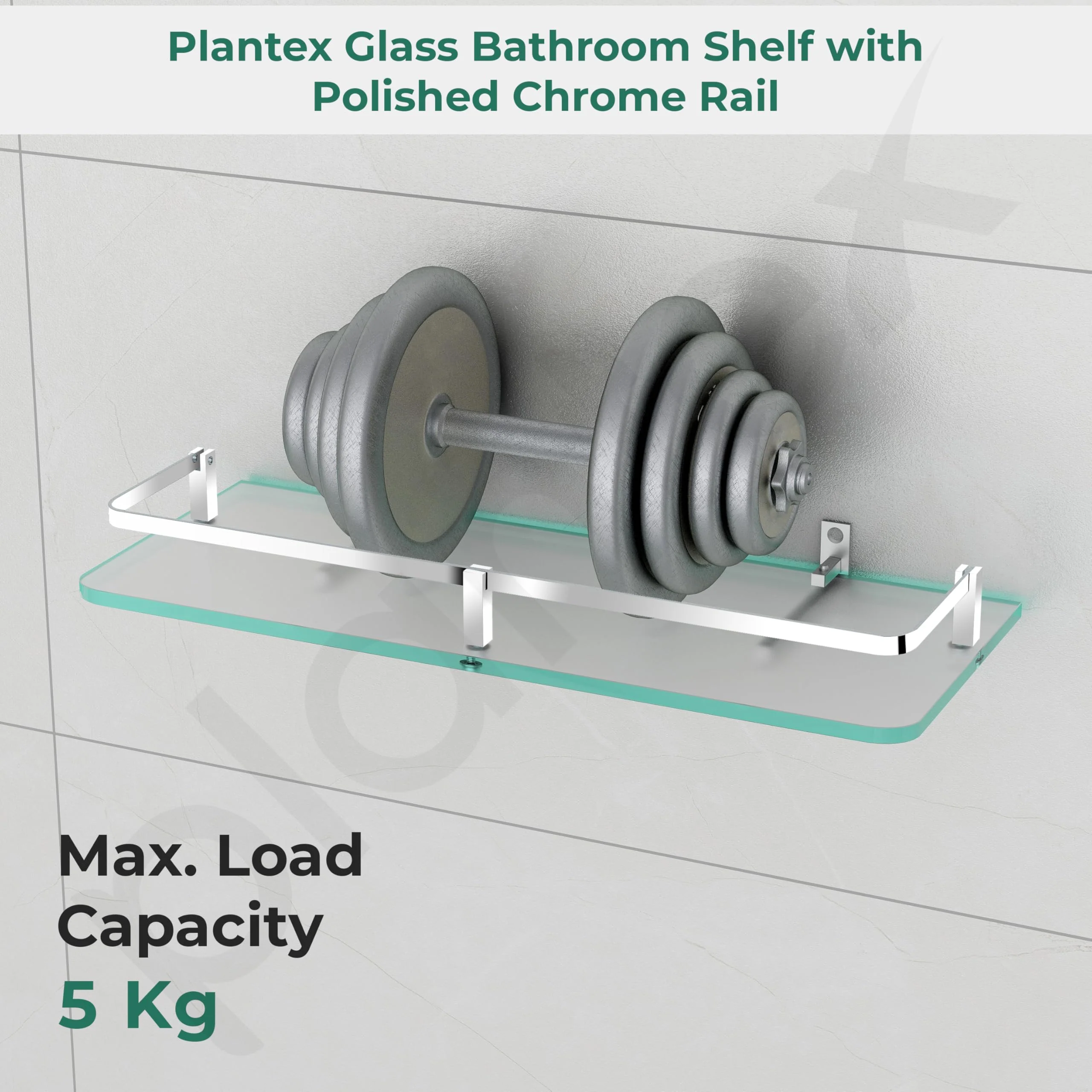 Plantex Glass Shelves for Bathroom/Frosted Bathroom Glass Wall Shelf with Brass Railings and Brackets- Pack of 2 (15 x 6 Inch, Chrome) - Image 6