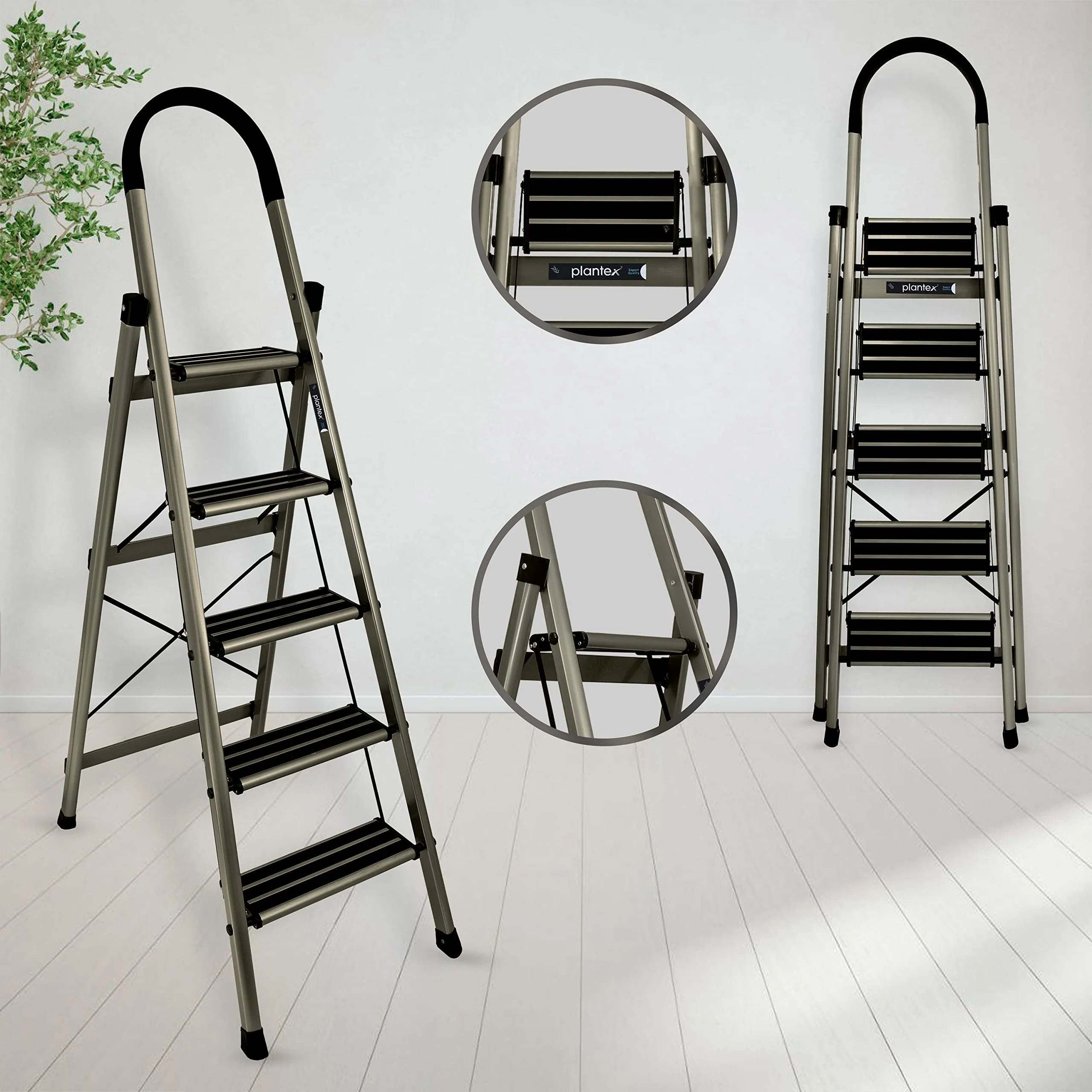 Plantex Guardex 5 Step Foldable Aluminum Ladder for Home/Ladder with Anti-Slip Shoes and Edge Guards/5 Year Manufacturer Warranty (Anodize Coated-Gold) - Image 5
