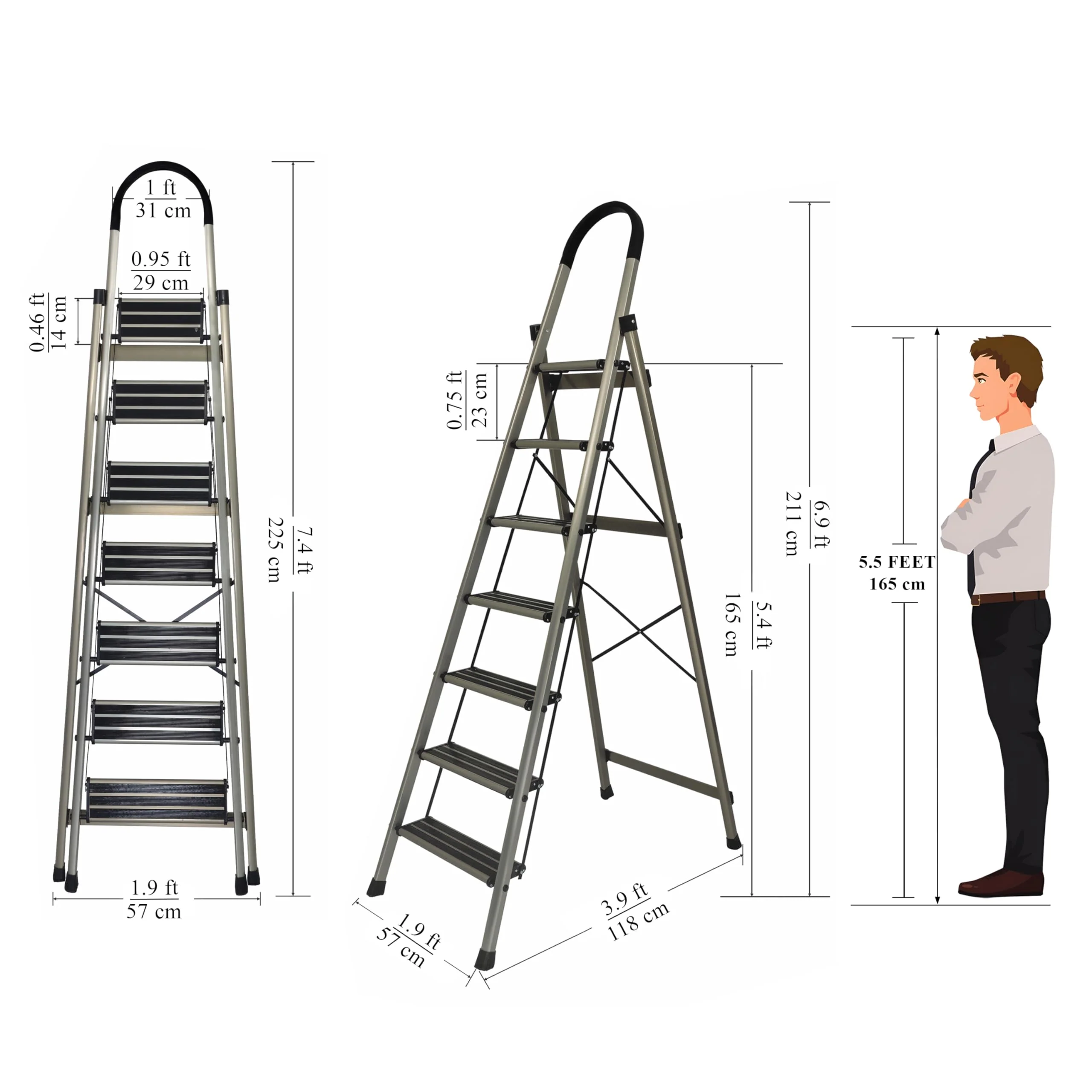 Plantex Guardex 7 Step Foldable Aluminum Ladder for Home/Ladder with Anti-Slip Shoes and Edge Guards/5 Year Manufacturer Warranty (Anodize Coated-Gold) - Image 3