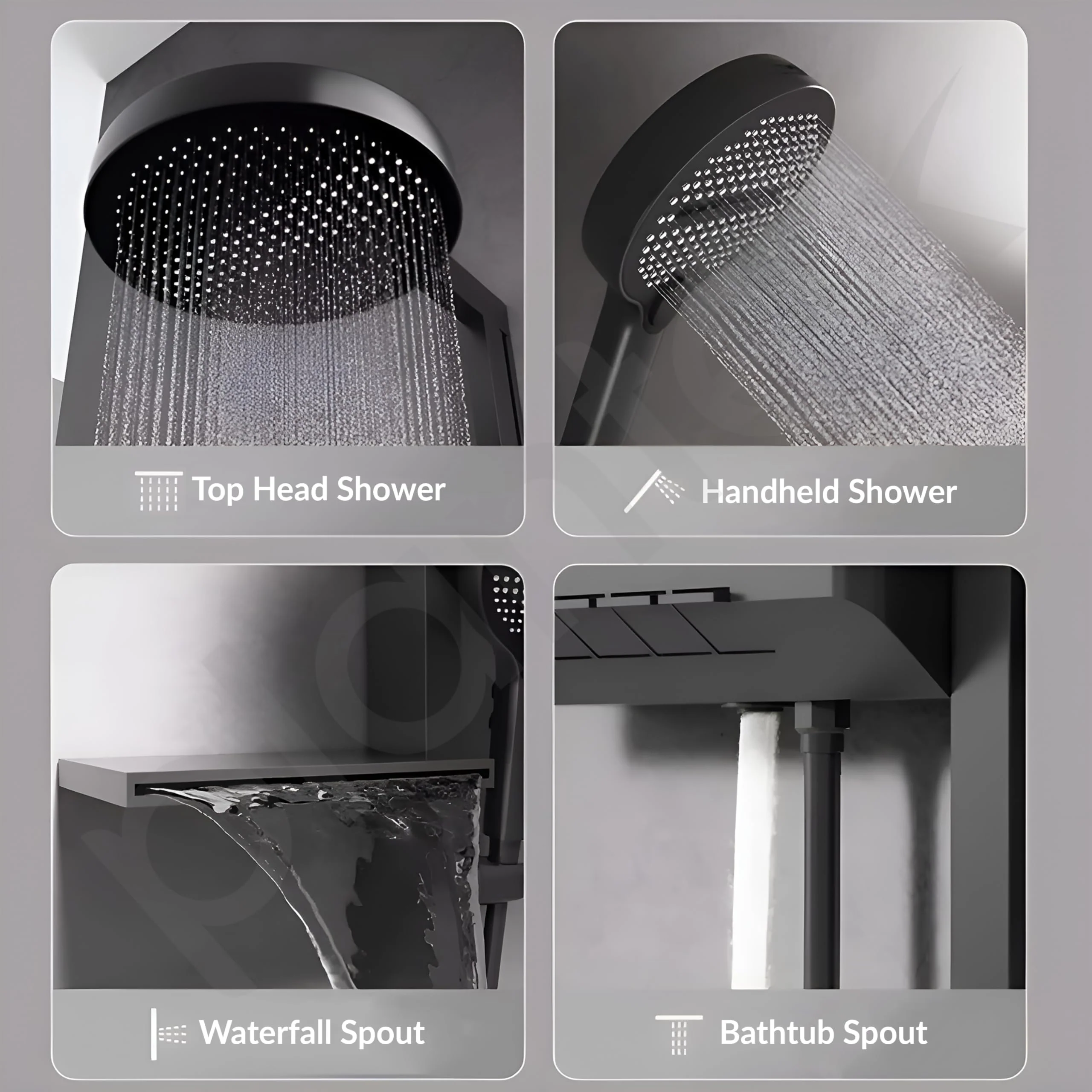Plantex Haven Shower Panel for Bathroom with Piano Switches & Temperature Display/Rainfall Showerhead with Waterfall Outlet/Hand Shower with Hose Pipe & Clamp - (6013-GA) - Image 2