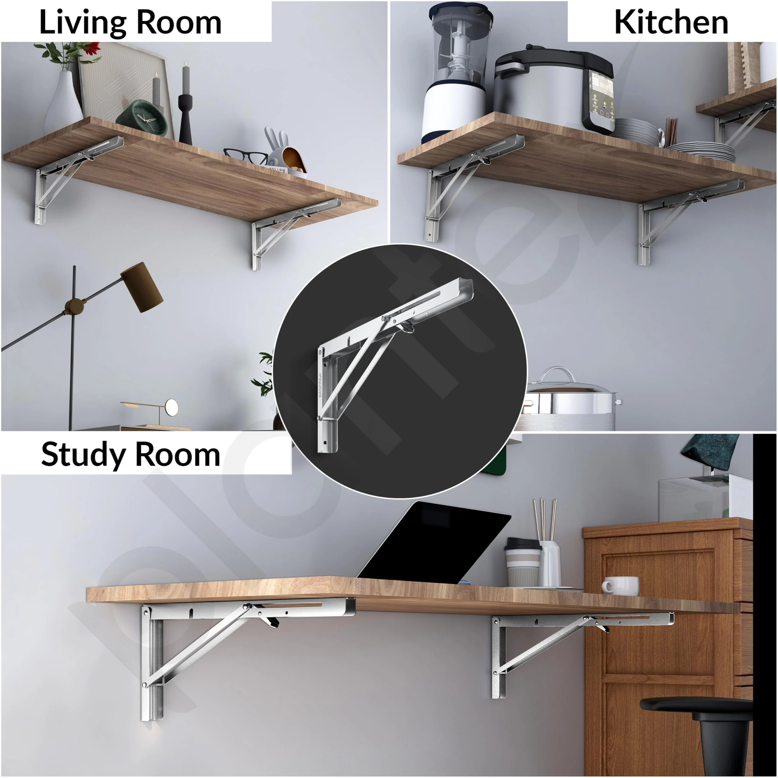 Plantex Heavy Duty 16 Inch Foldable Shelf Bracket/Stainless Steel Multipurpose Bracket/L Bracket/Space Saving Wall Bracket for Shelf/Folding Table Bracket for Home & Office (Pack of 2, Chrome) - Image 5