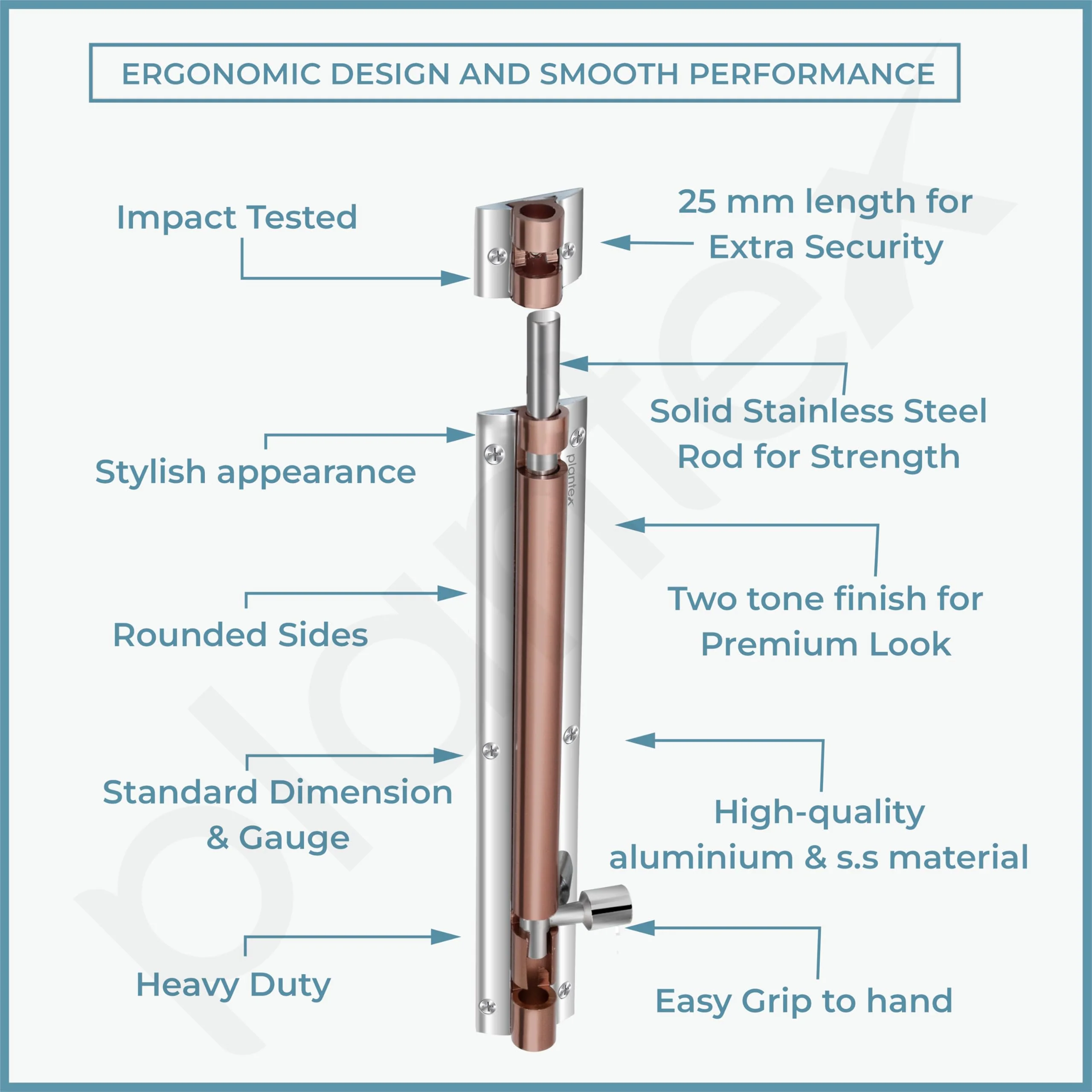 Plantex Heavy Duty 8-inch Joint-Less Tower Bolt for Wooden and PVC Doors for Home Main Door/Bathroom/Windows/Wardrobe - Pack of 6 (703, Rose Gold and Chrome) - Image 4