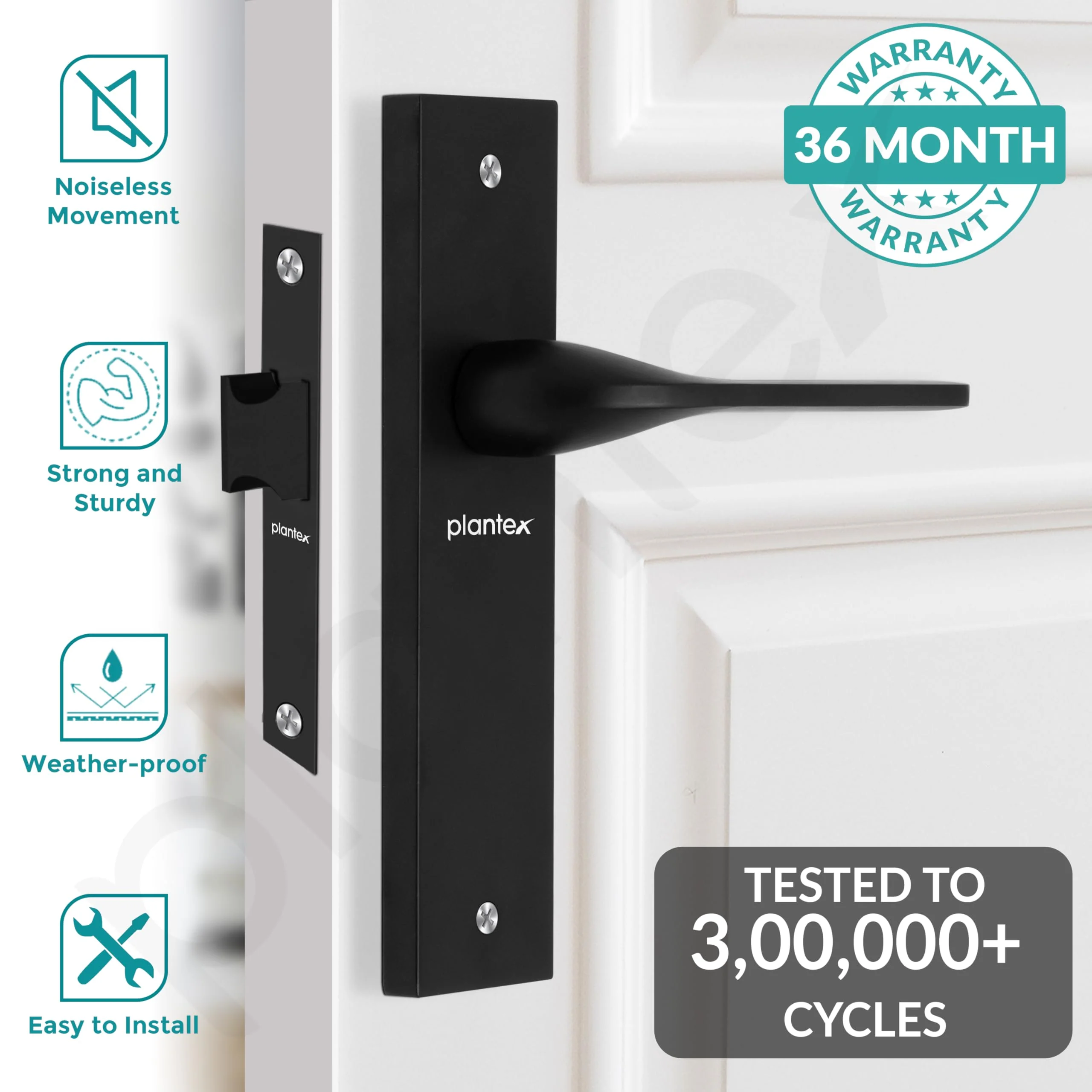 Plantex Heavy Duty Door Lock – Bathroom Door Lock/Mortise 8inch Keyless Plate Handle Set for Home/Bathroom/Store Room/Balcony/Office with Baby Latch (8060, Z-Black) - Image 2