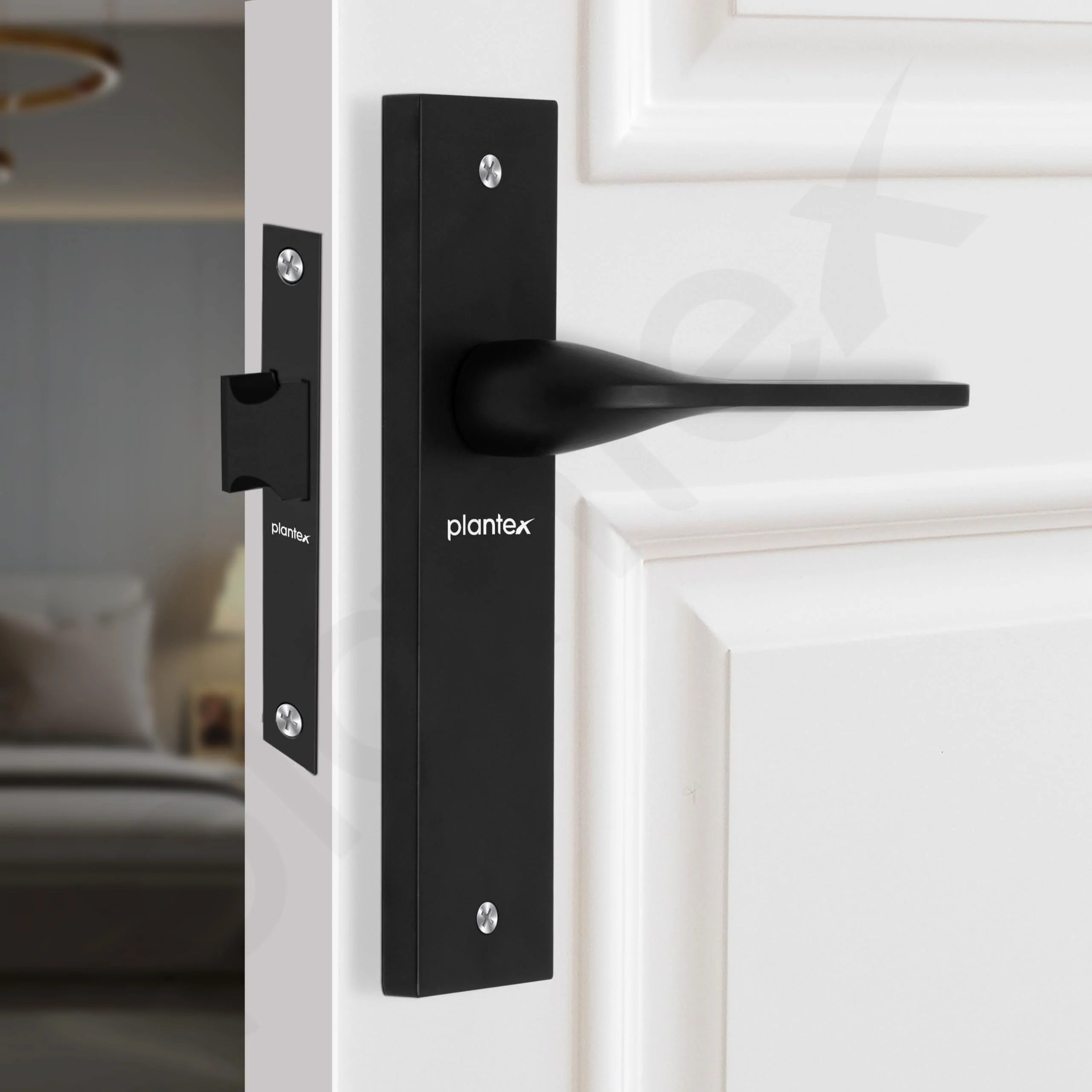 Plantex Heavy Duty Door Lock – Bathroom Door Lock/Mortise 8inch Keyless Plate Handle Set for Home/Bathroom/Store Room/Balcony/Office with Baby Latch (8060, Z-Black) - Image 4