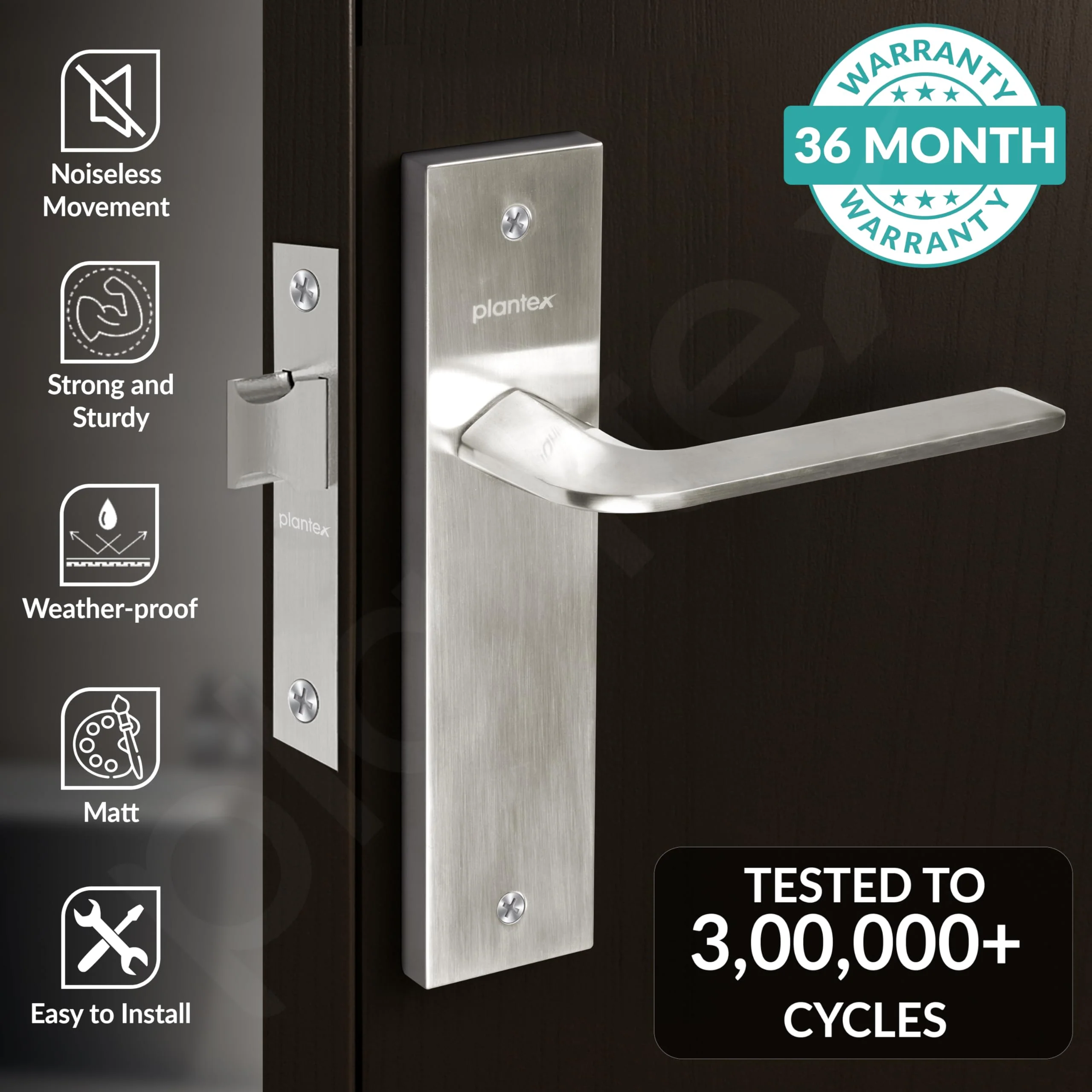 Plantex Heavy Duty Door Lock – Bathroom Door Lock/Mortise 8inch Keyless Plate Handle Set for Home/Bathroom/Store Room/Balcony/Office with Baby Latch (8105, Matt) - Image 2
